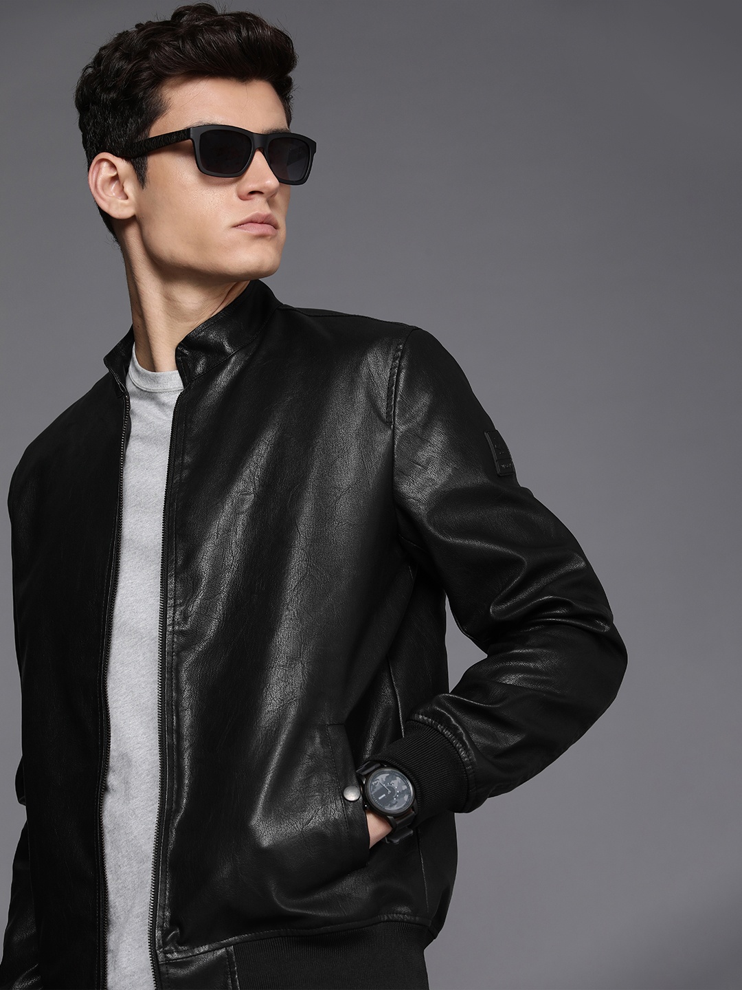 

WROGN Men Black Biker Jacket