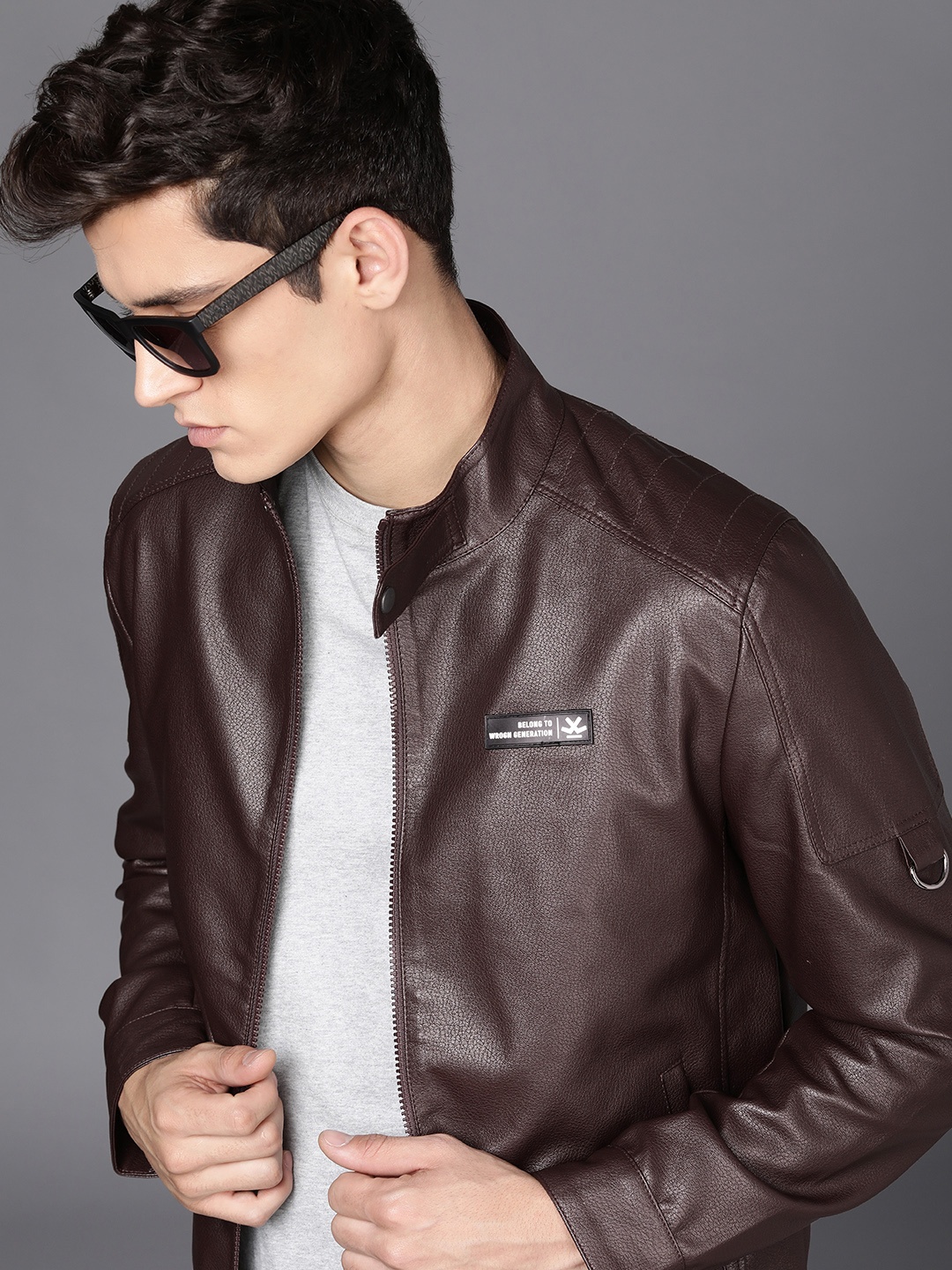 

WROGN Men Brown Solid Biker Jacket