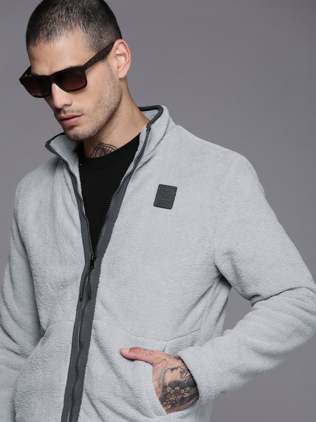 

WROGN Men Grey Solid Sporty Jacket
