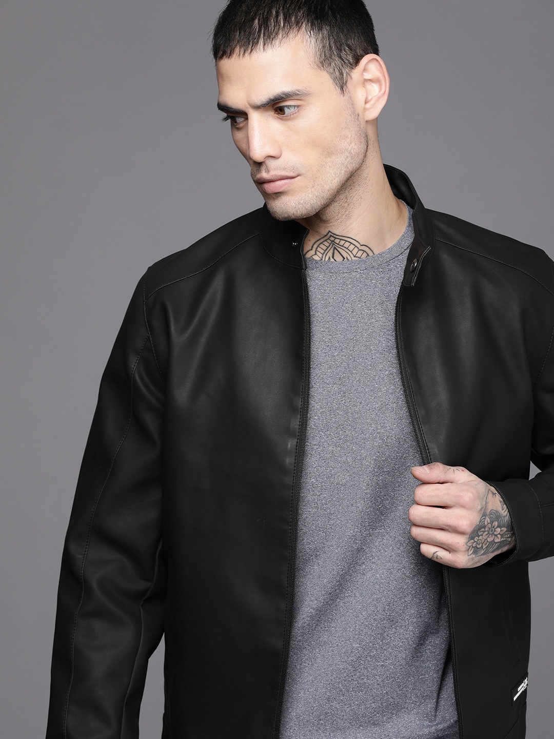 

WROGN Men Black Biker Jacket