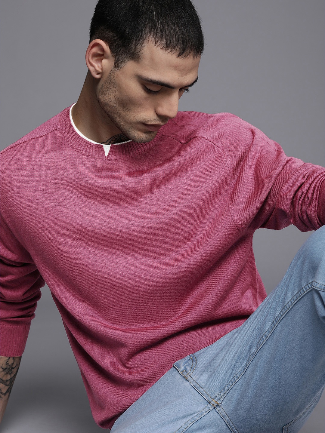 

WROGN Men Purple Solid Pullover