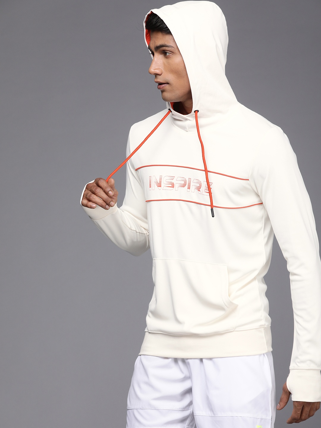 

WROGN ACTIVE Men Off -White Typography Printed Hooded Sweatshirt