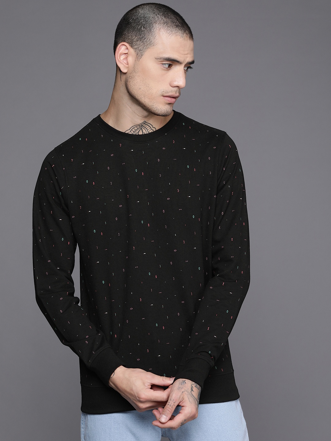 

WROGN Men Black & Red Printed Sweatshirt