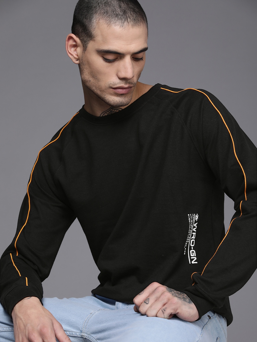WROGN Men Black Brand Logo Printed Sweatshirt