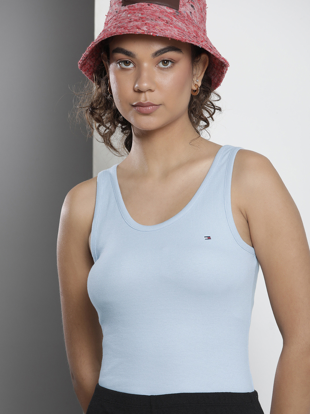 

Tommy Hilfiger Women Blue Ribbed T-shirt