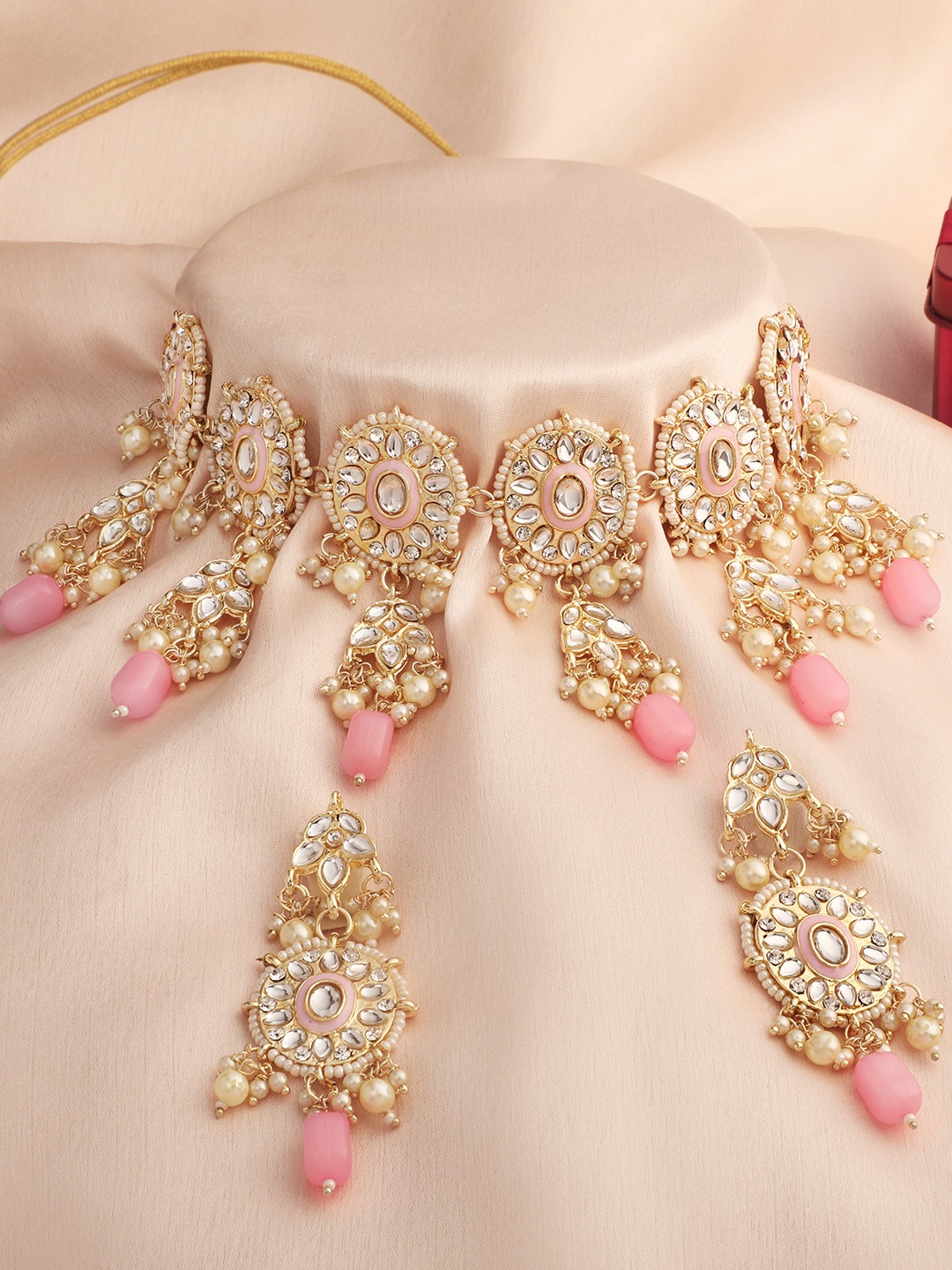 

Atasi International Women Gold-Plated Pink & White Crystal-Studded & Beaded Jewelry Set