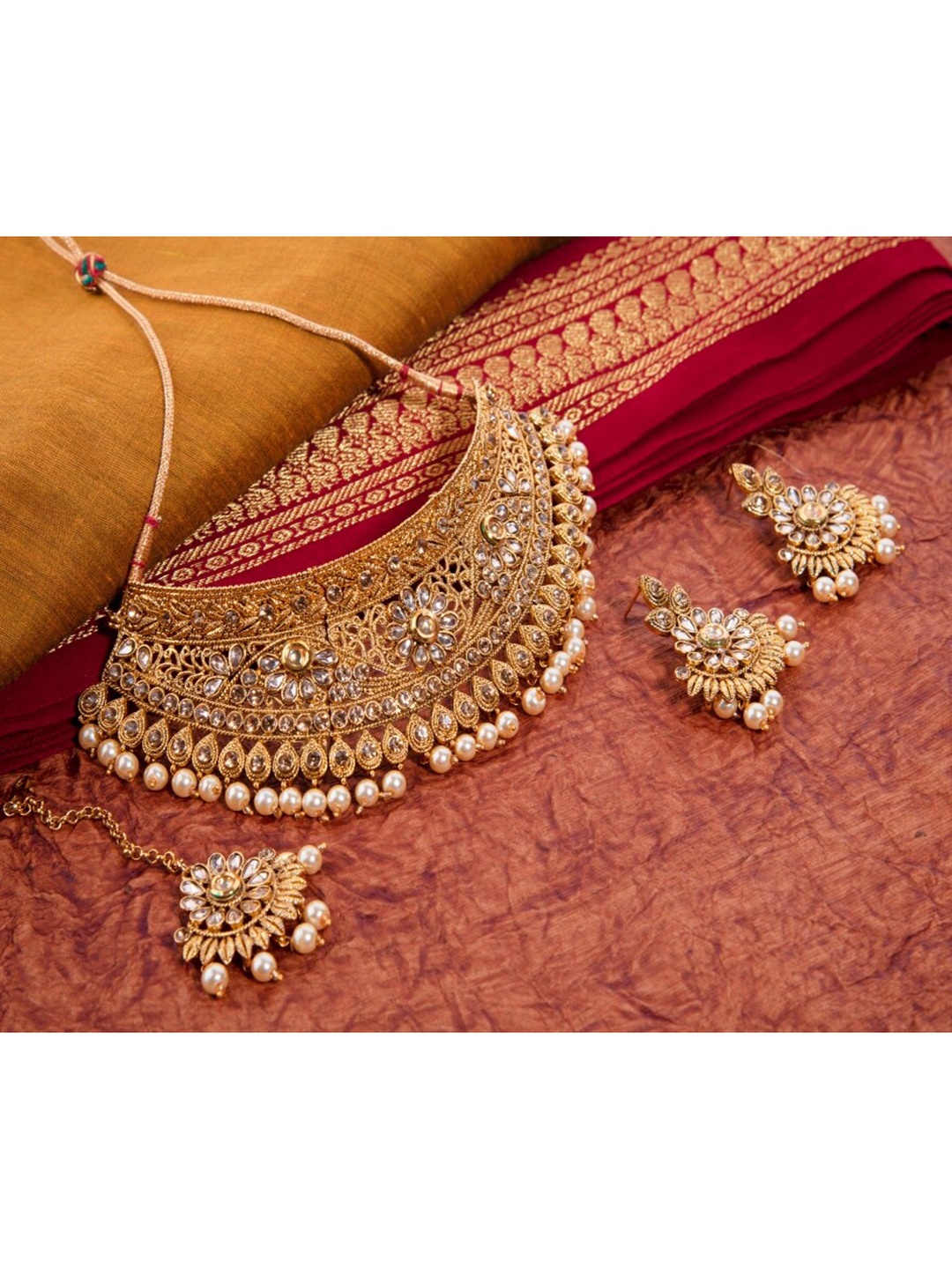 

Atasi International Gold-Plated White Pearl & Crystal Jewellery Set