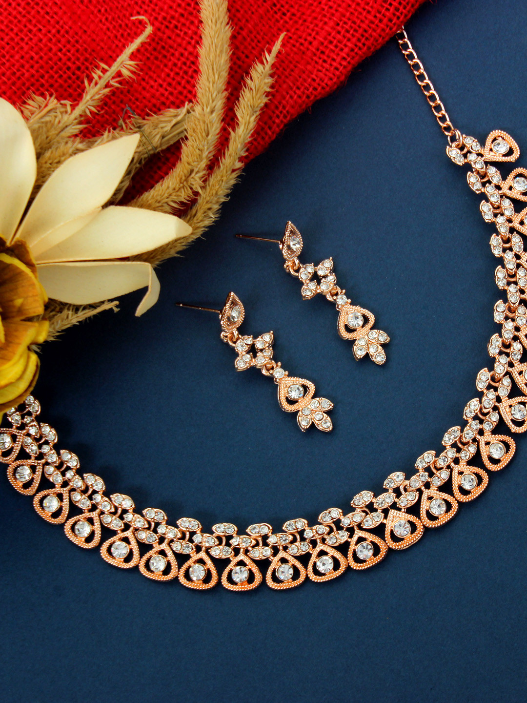 

Atasi International Rose Gold-Plated White Crystal Studded Jewellery Set