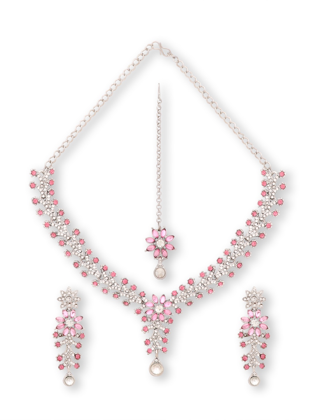 

Atasi International Silver-Plated White & Pink Crystal Studded Jewellery Set