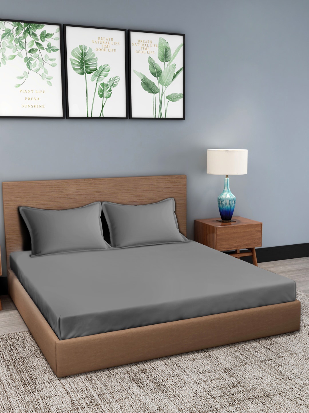 

MYTRIDENT Grey 300 TC King Bedsheet with 2 Pillow Covers