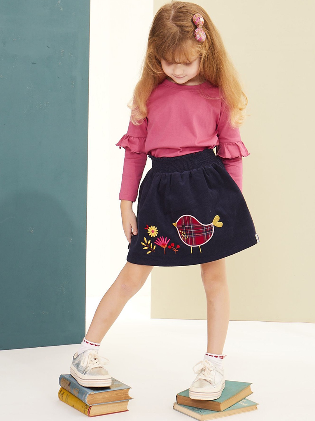 

Lilly and Sid Girls Navy Blue Embroidered A-line Mini Oraganic Skirt