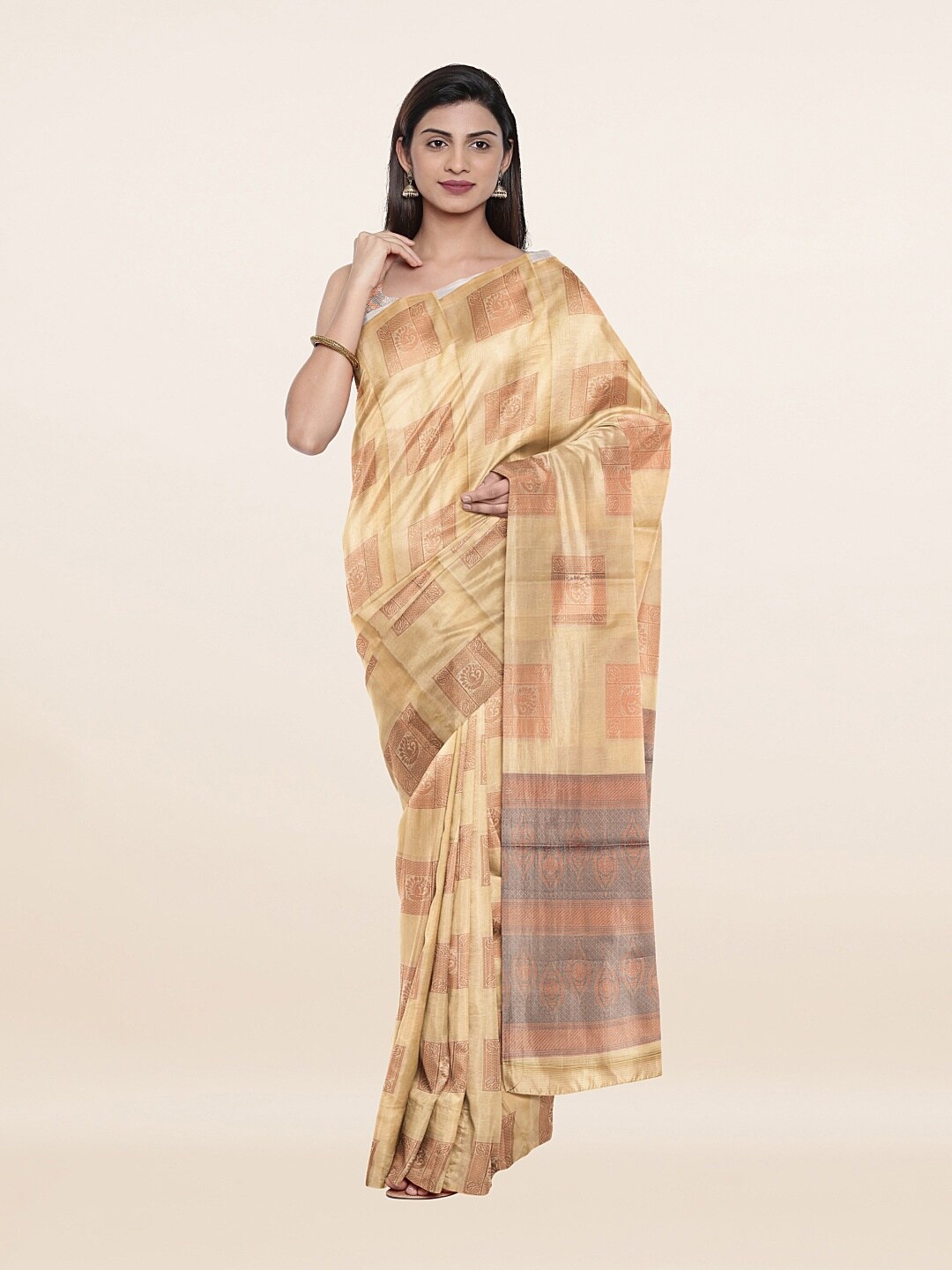 

Pothys Cream-Coloured & Gold-Toned Woven Design Zari Art Silk Saree