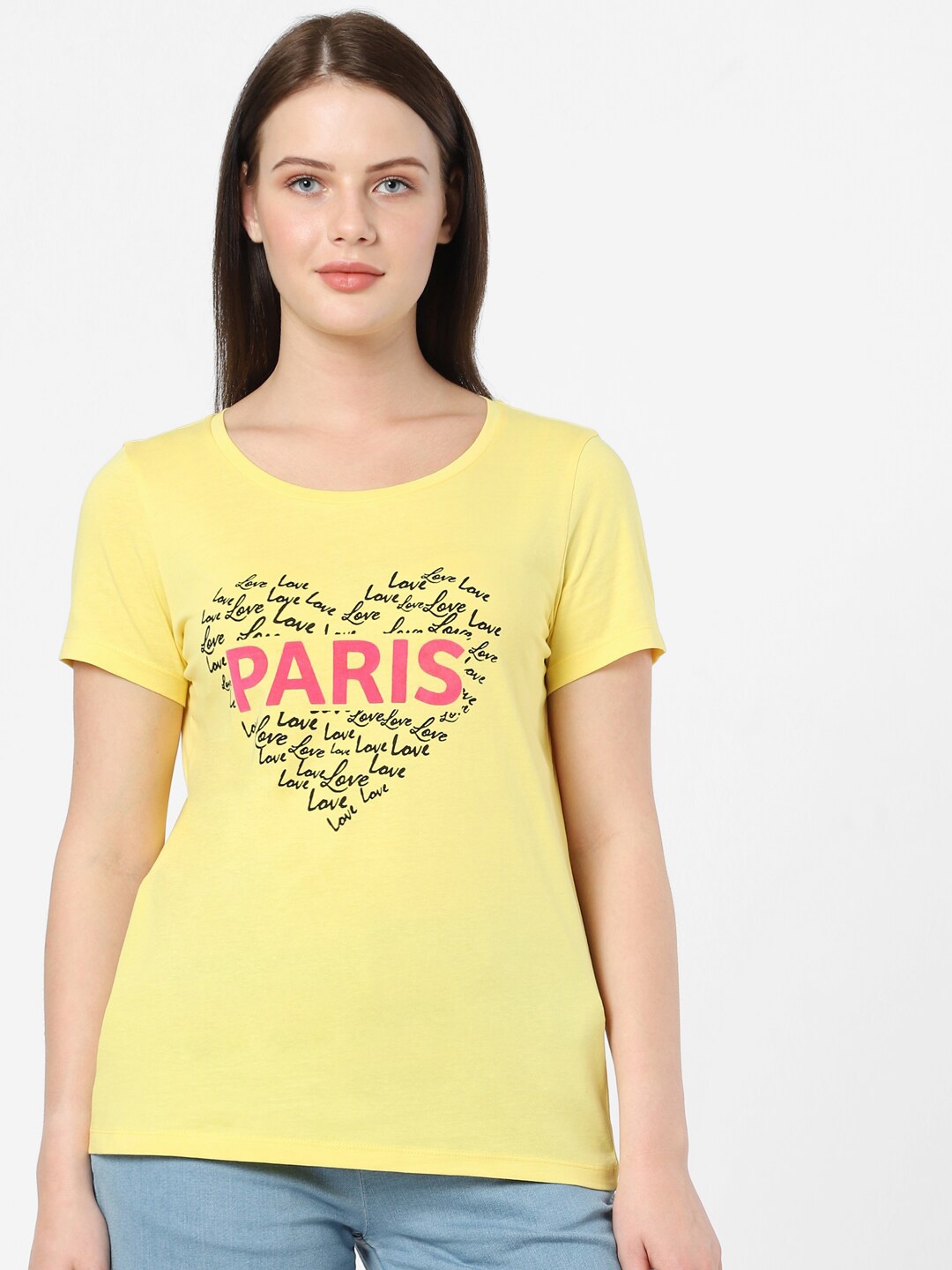 

Vero Moda Women Yellow Typography Printed T-shirt