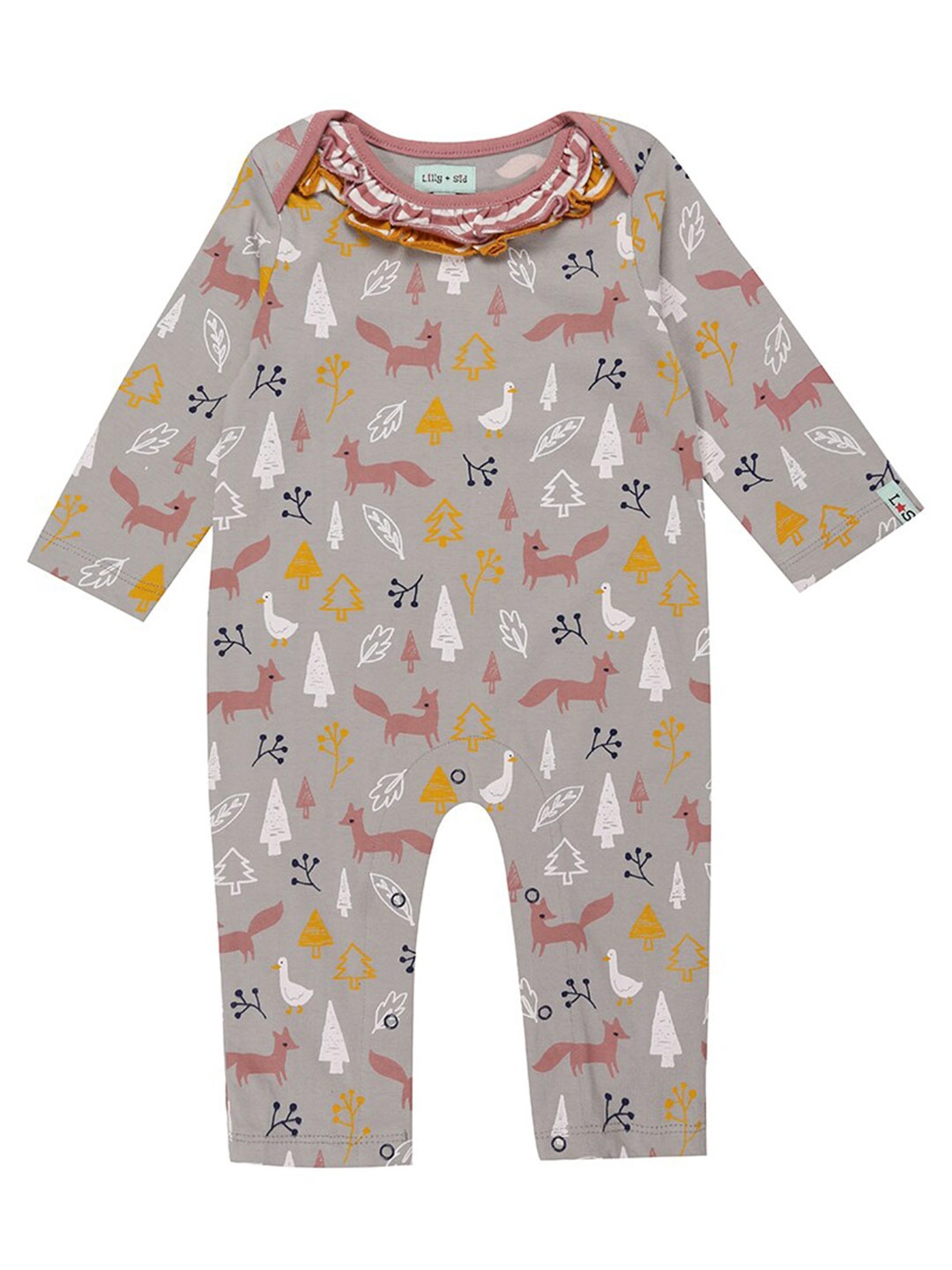 

Lilly and Sid Infant Girls Taupe Printed Organic Cotton Romper
