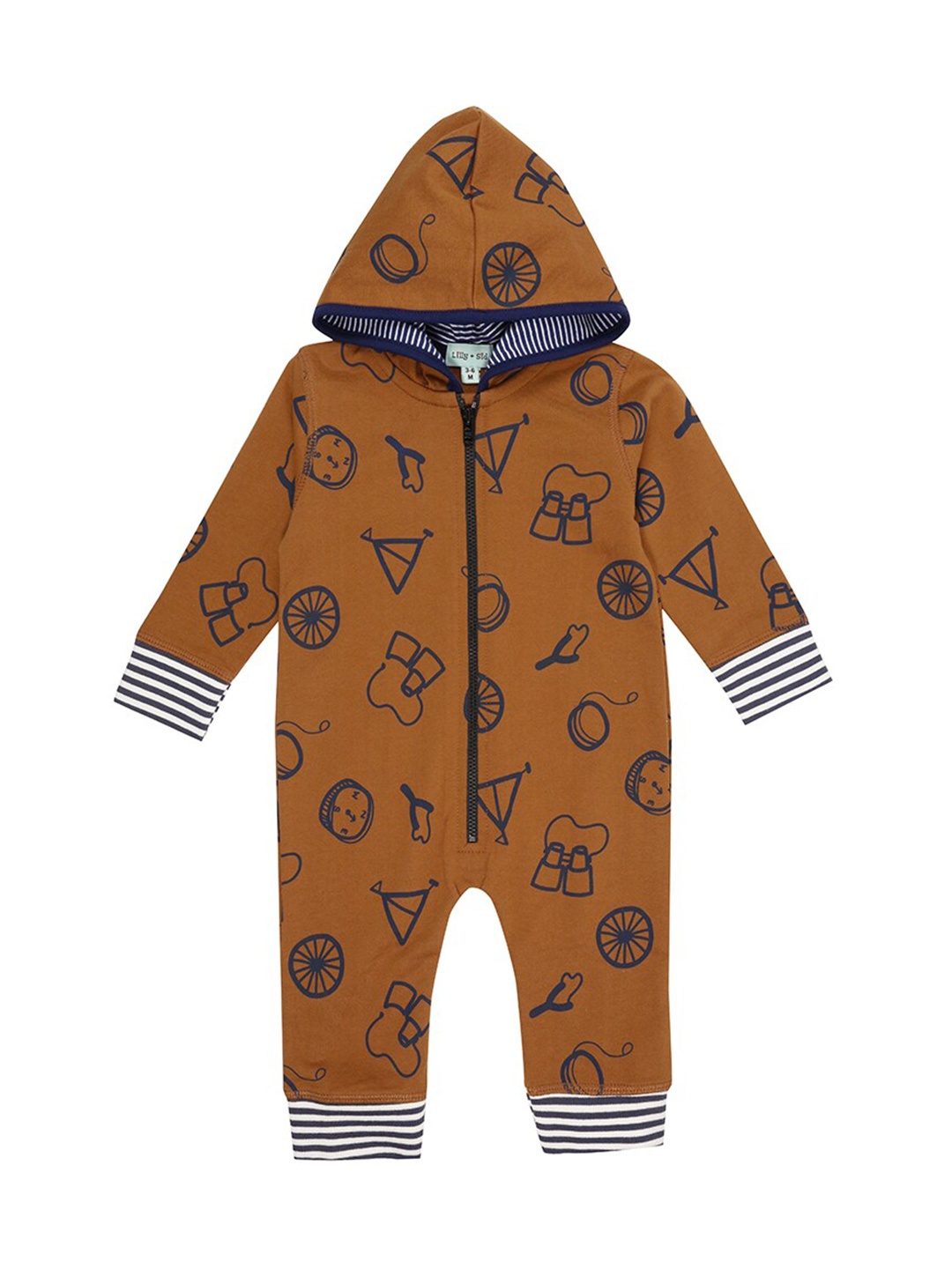 

Lilly and Sid Boys Brown & Blue Printed Basic Jumpsuit