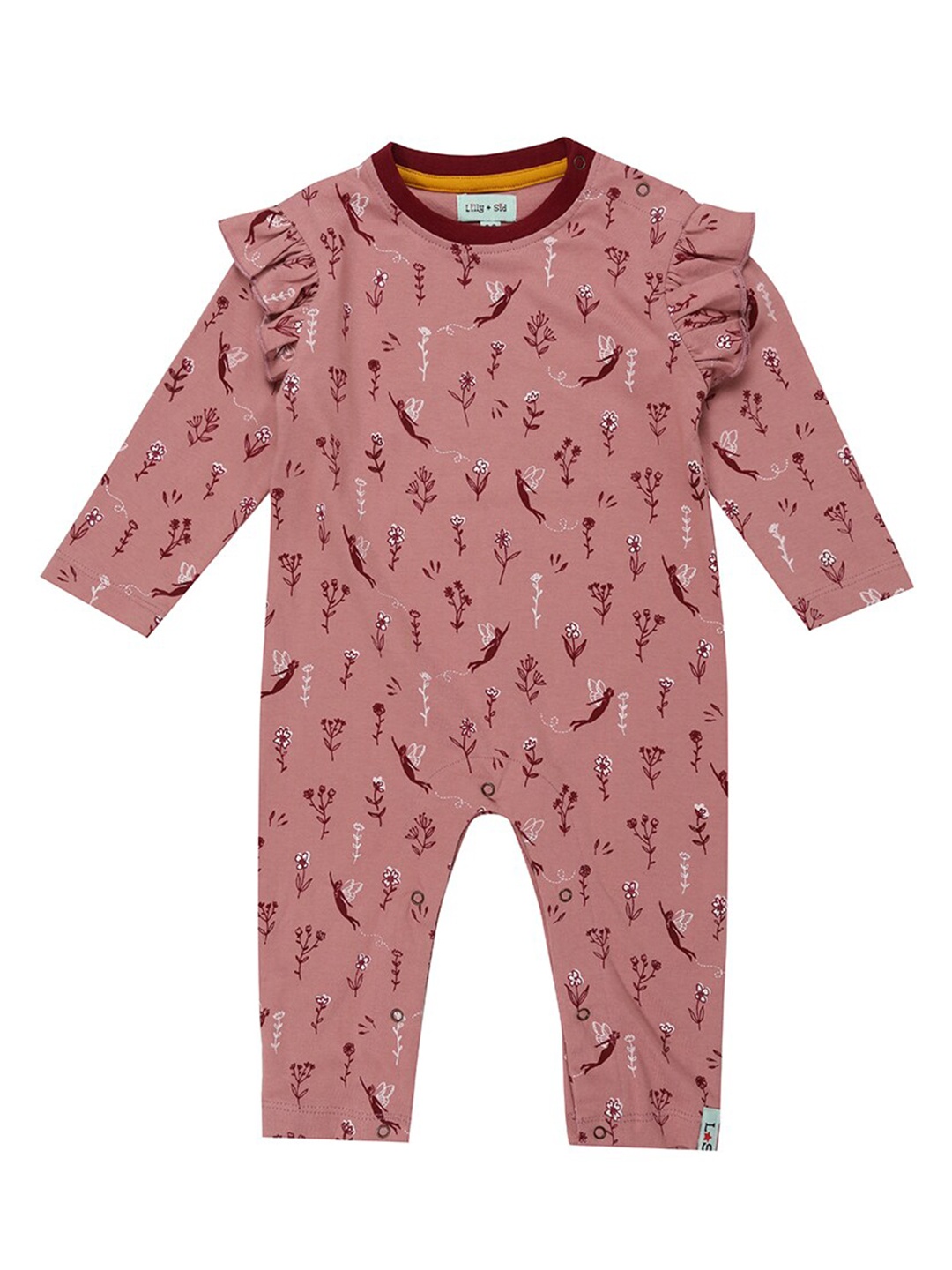 

Lilly and Sid Girls White & Maroon Printed Basic Jumpsuit