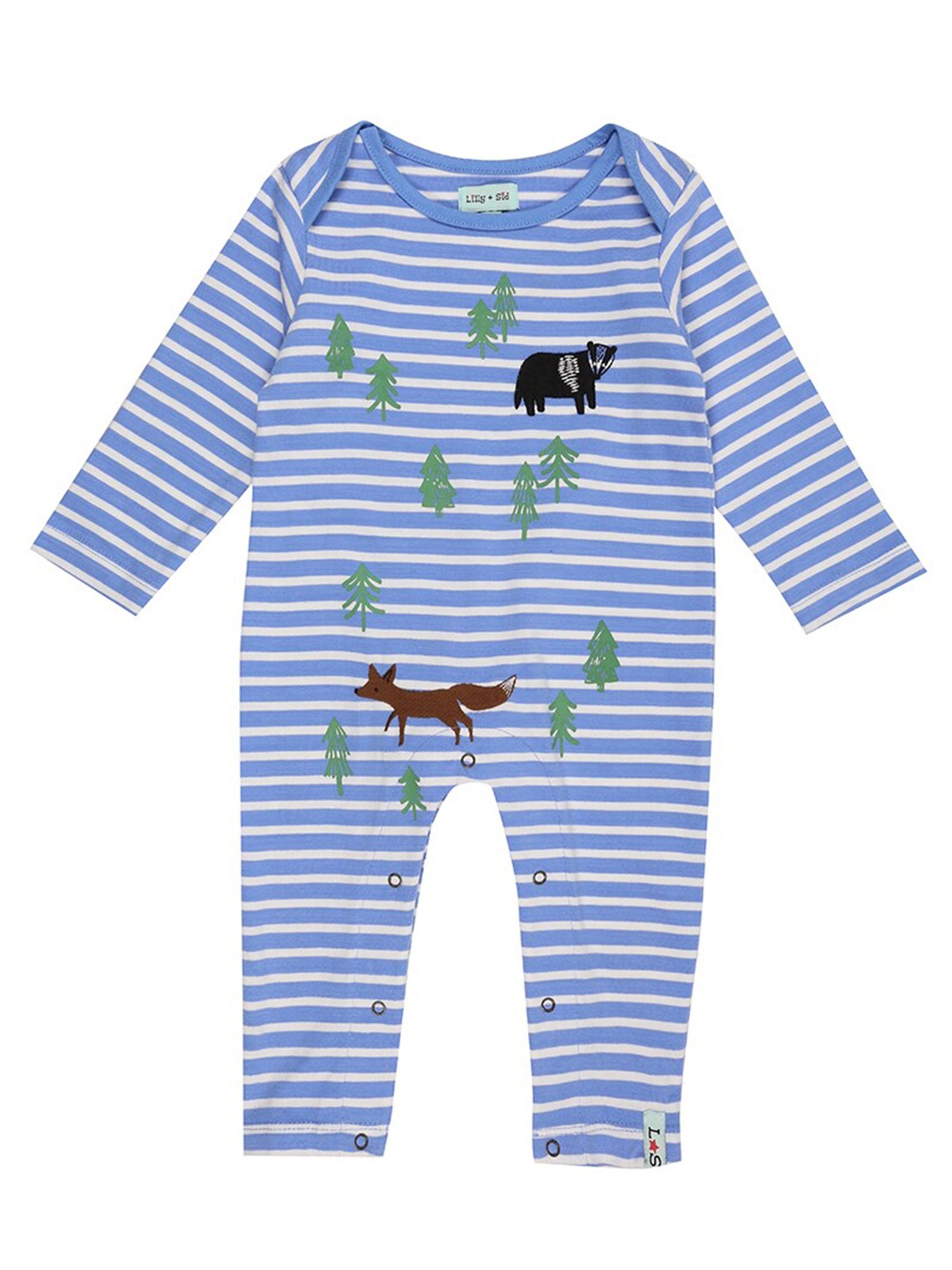 

Lilly and Sid Boys Navy Blue & Green Striped Printed Basic Jumpsuit