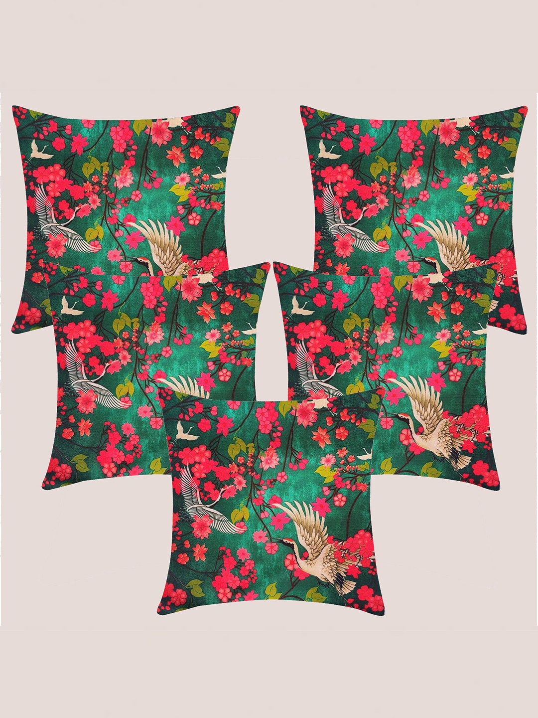 

Molcha Green & Pink Set of 5 Quirky Square Cushion Covers