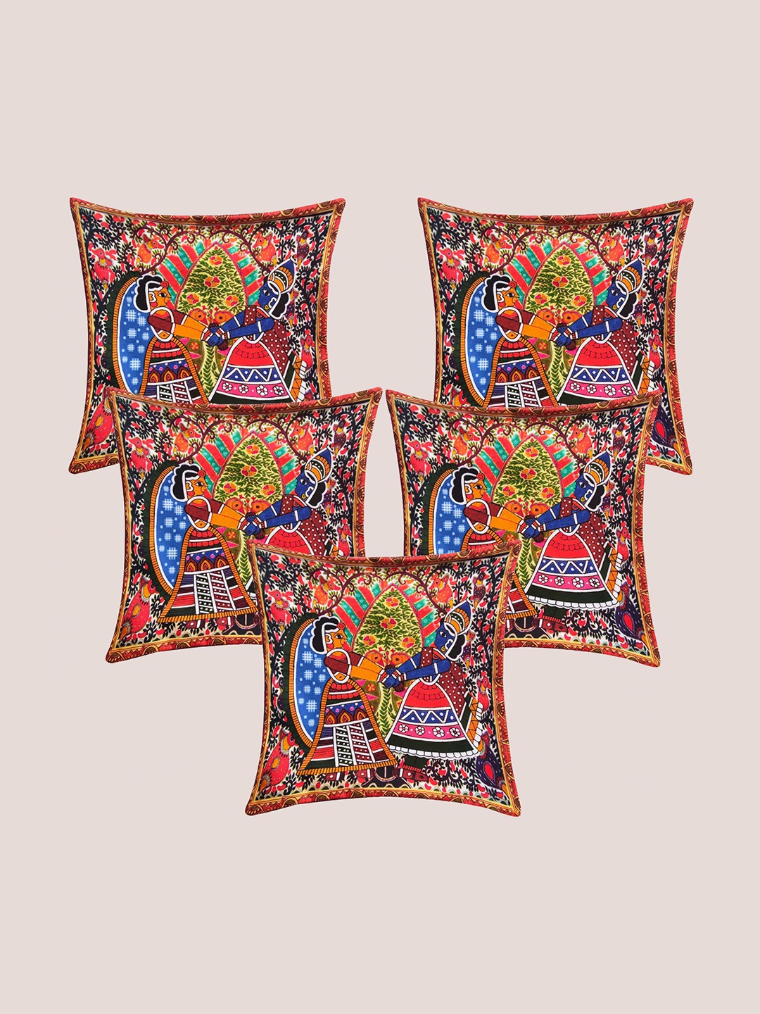 

Molcha Pink & Blue Set of 5 Quirky Square Cushion Covers, Maroon