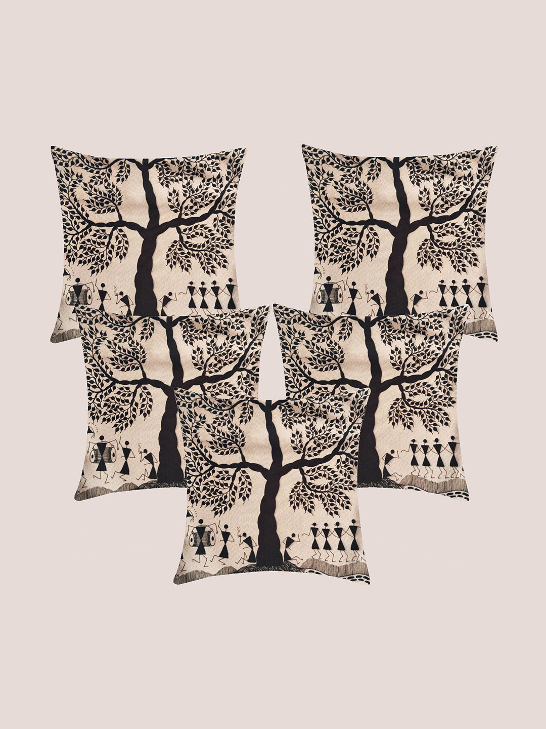 

Molcha Cream-Coloured & Black Set of 5 Quirky Square Cushion Covers