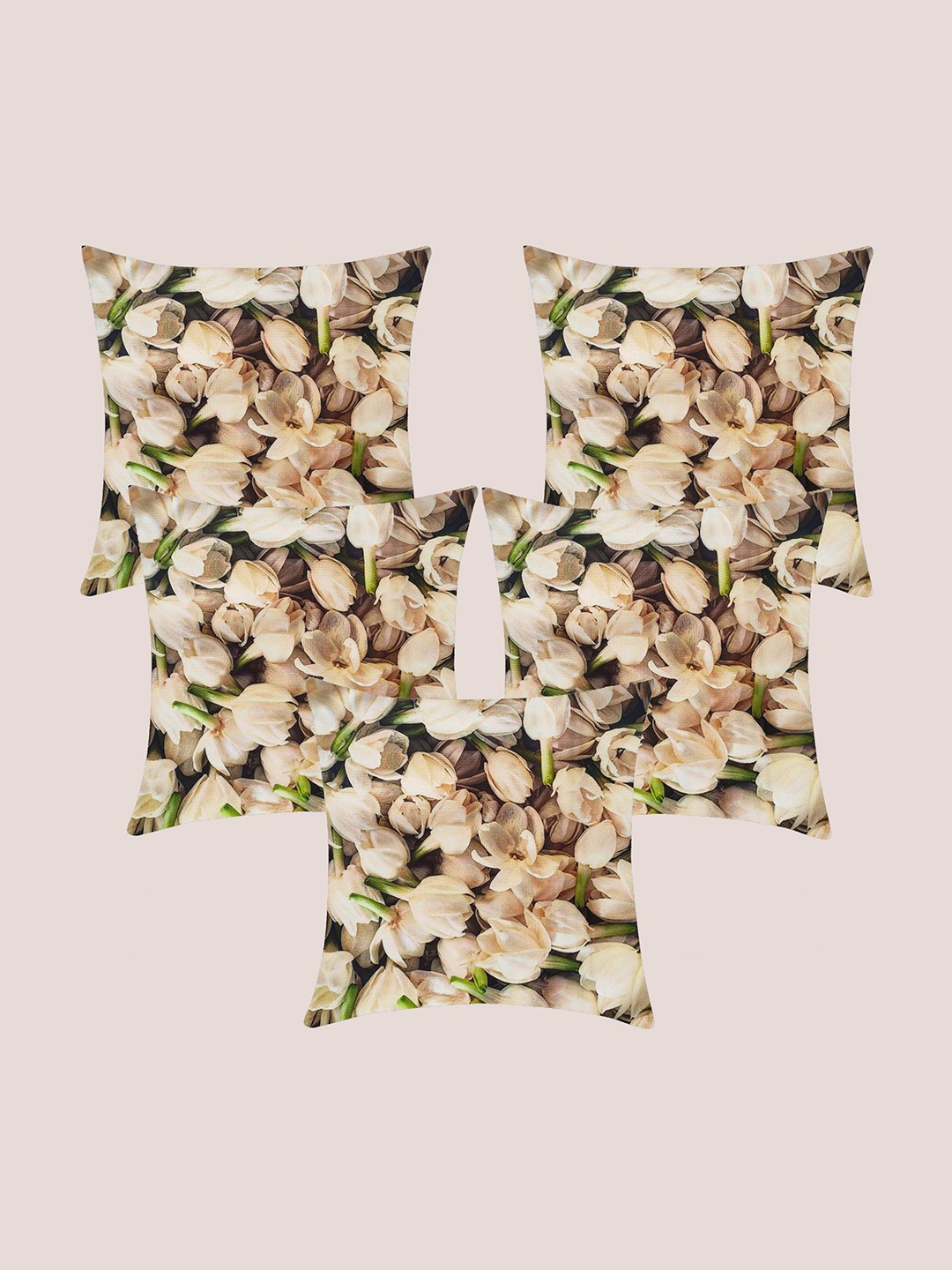 

Molcha Set of 5 Cream-Coloured & Green Floral Printed Square Cushion Covers