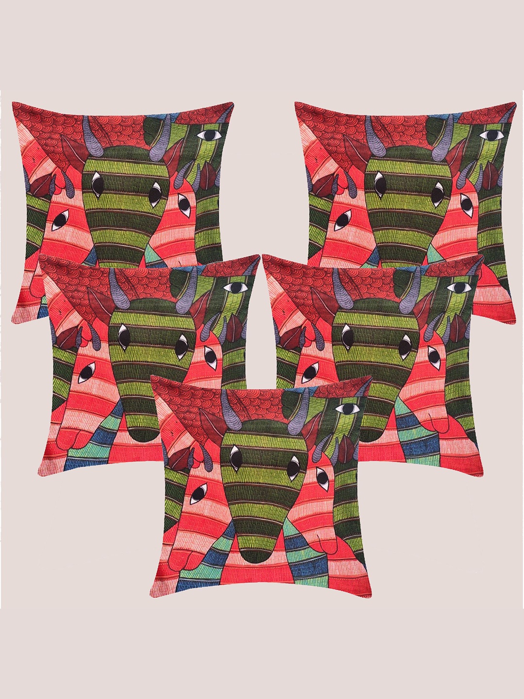 

Molcha Red & Green Set of 5 Quirky Square Cushion Covers