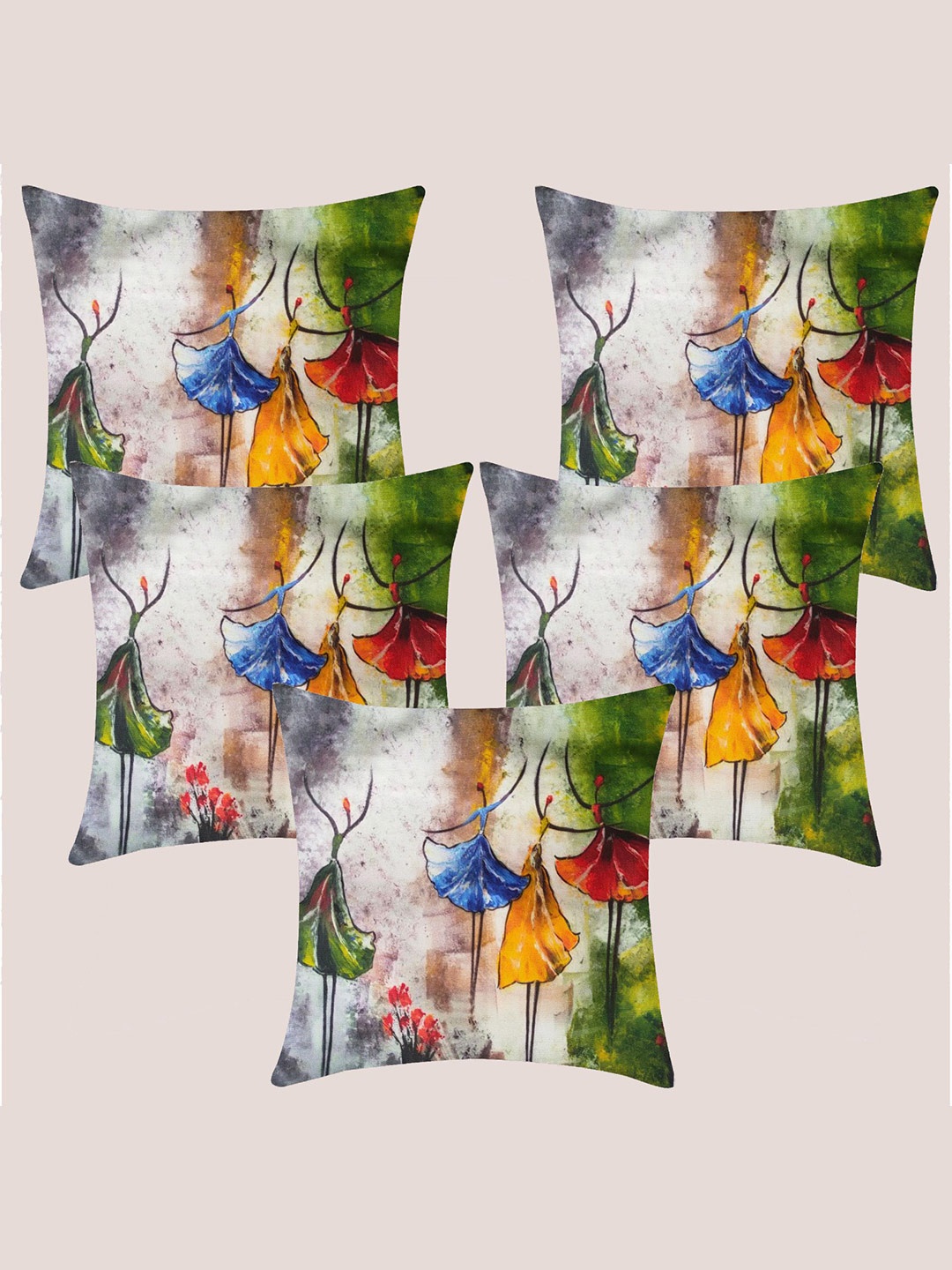 

Molcha Green & Red Set of 5 Quirky Square Cushion Covers