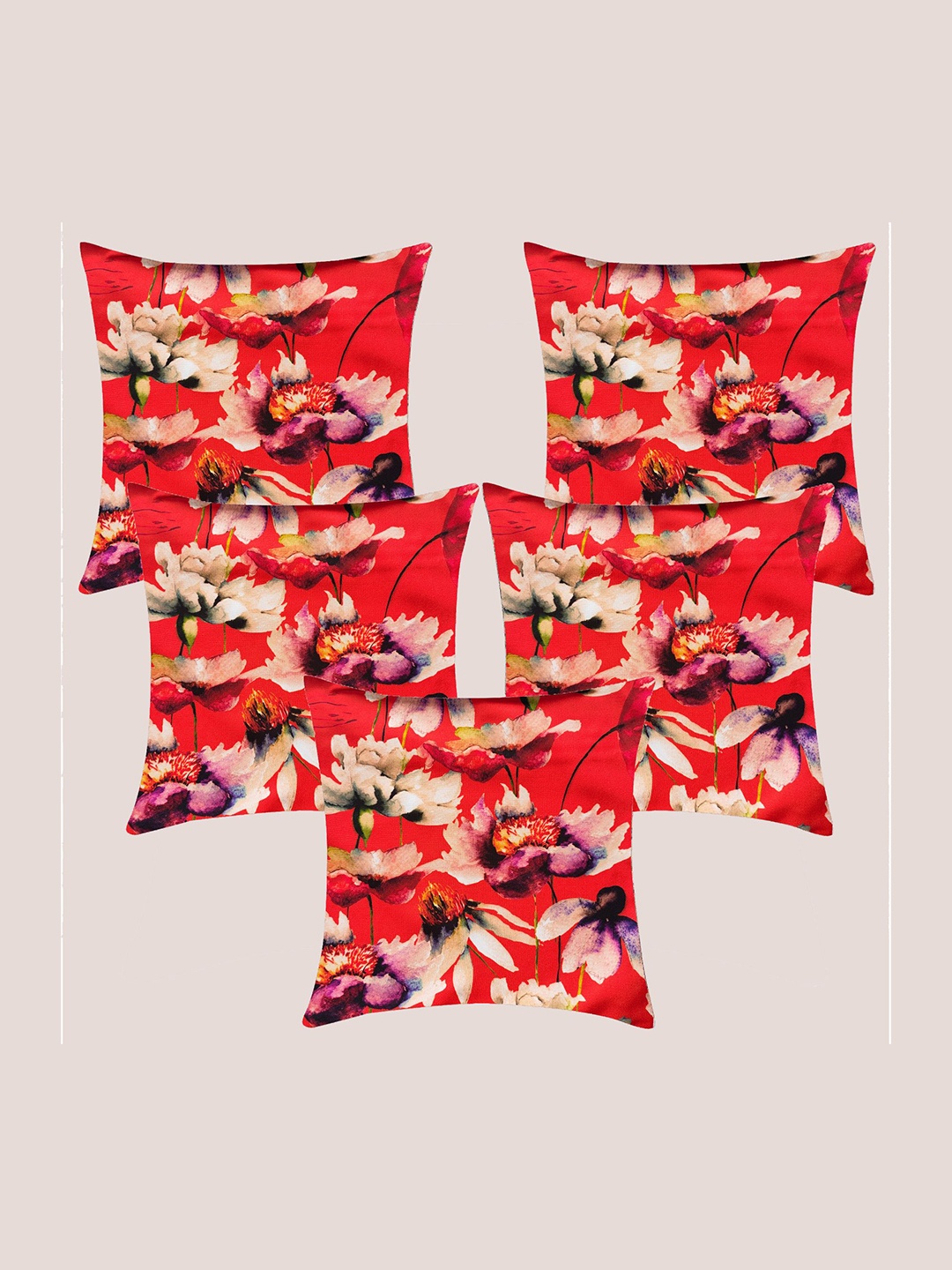 

Molcha Red & Pink Set of 5 Quirky Square Cushion Covers