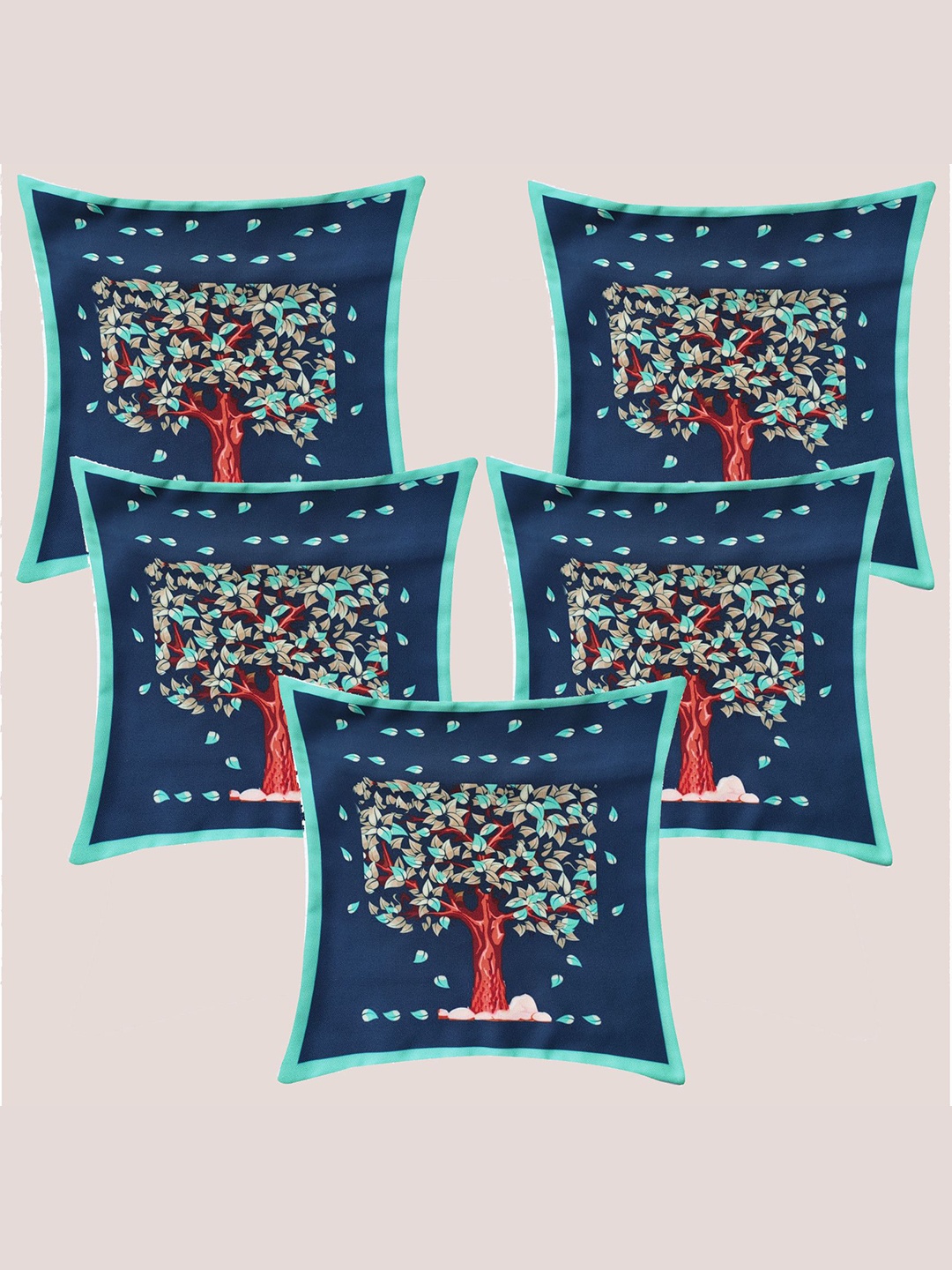 

Molcha Blue & Green Set of 5 Floral Square Cushion Covers