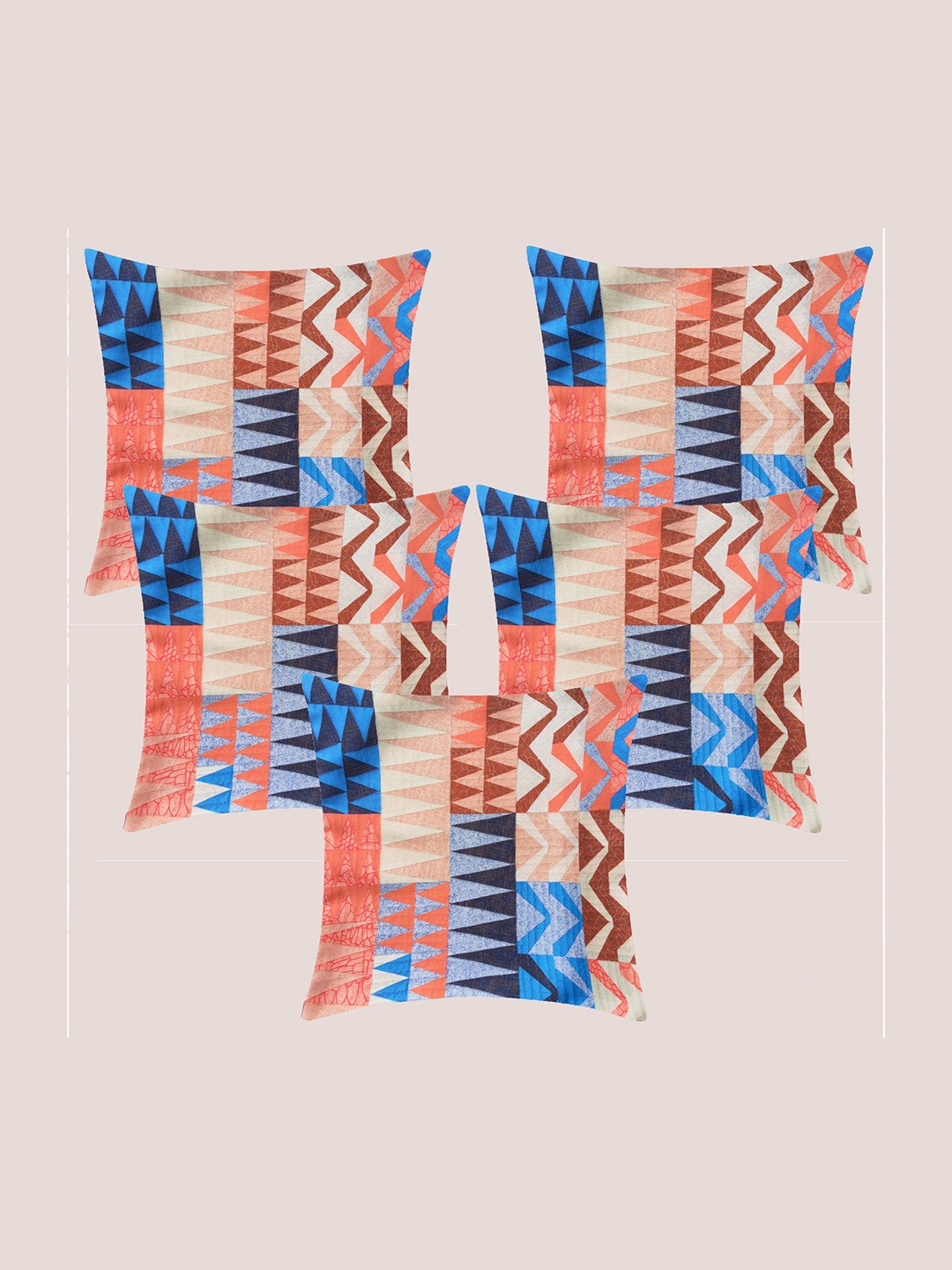 

Molcha Orange & Blue Set of 5 Geometric Square Cushion Covers