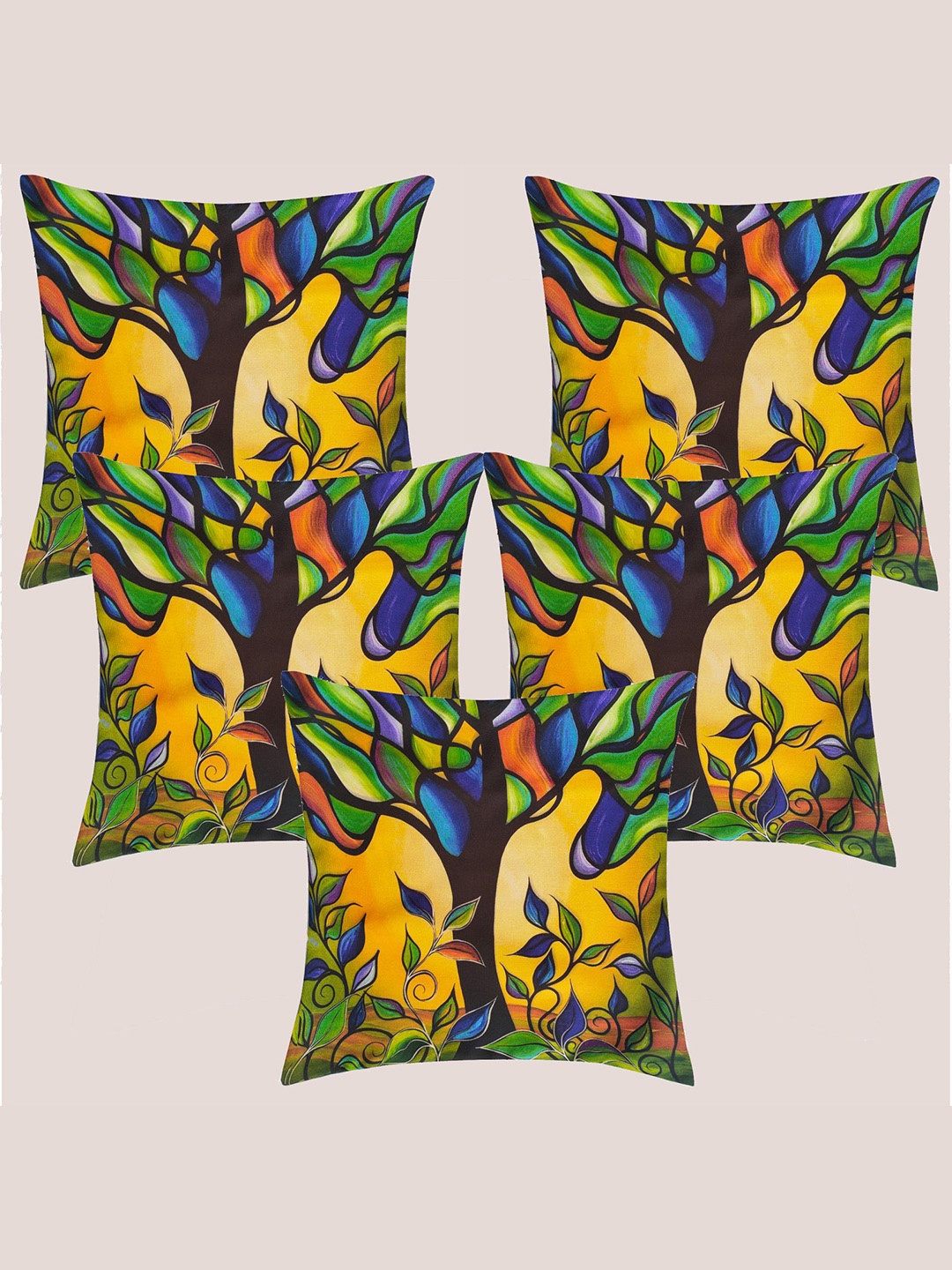 

Molcha Yellow & Green Set of 5 Quirky Square Cushion Covers