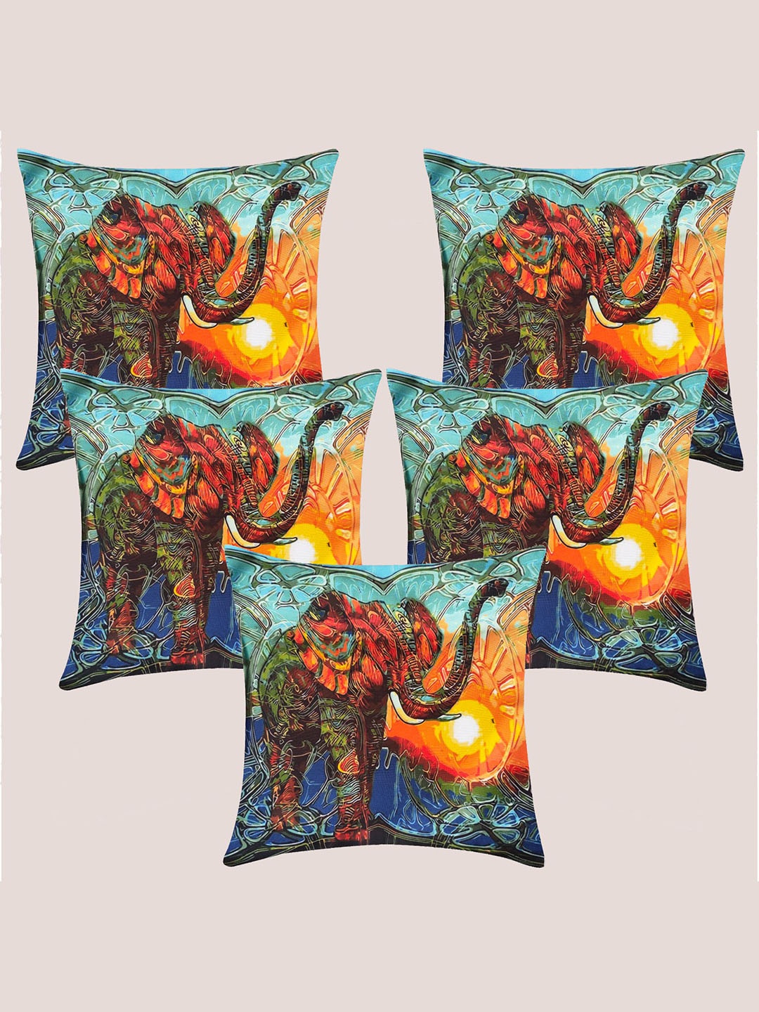 

Molcha Blue & Red Set of 5 Quirky Square Cushion Covers