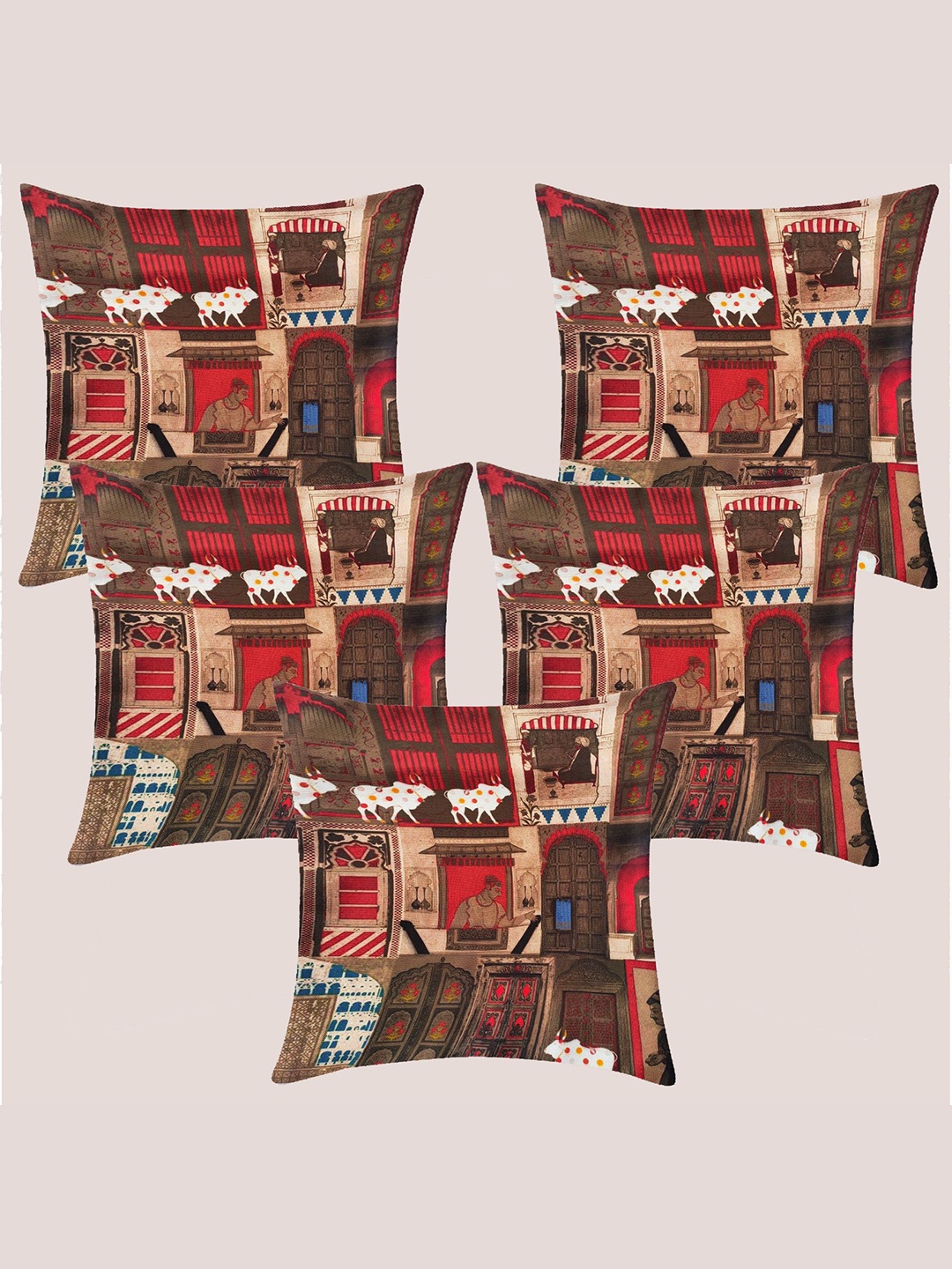 

Molcha Brown & Red Set of 5 Quirky Square Cushion Covers