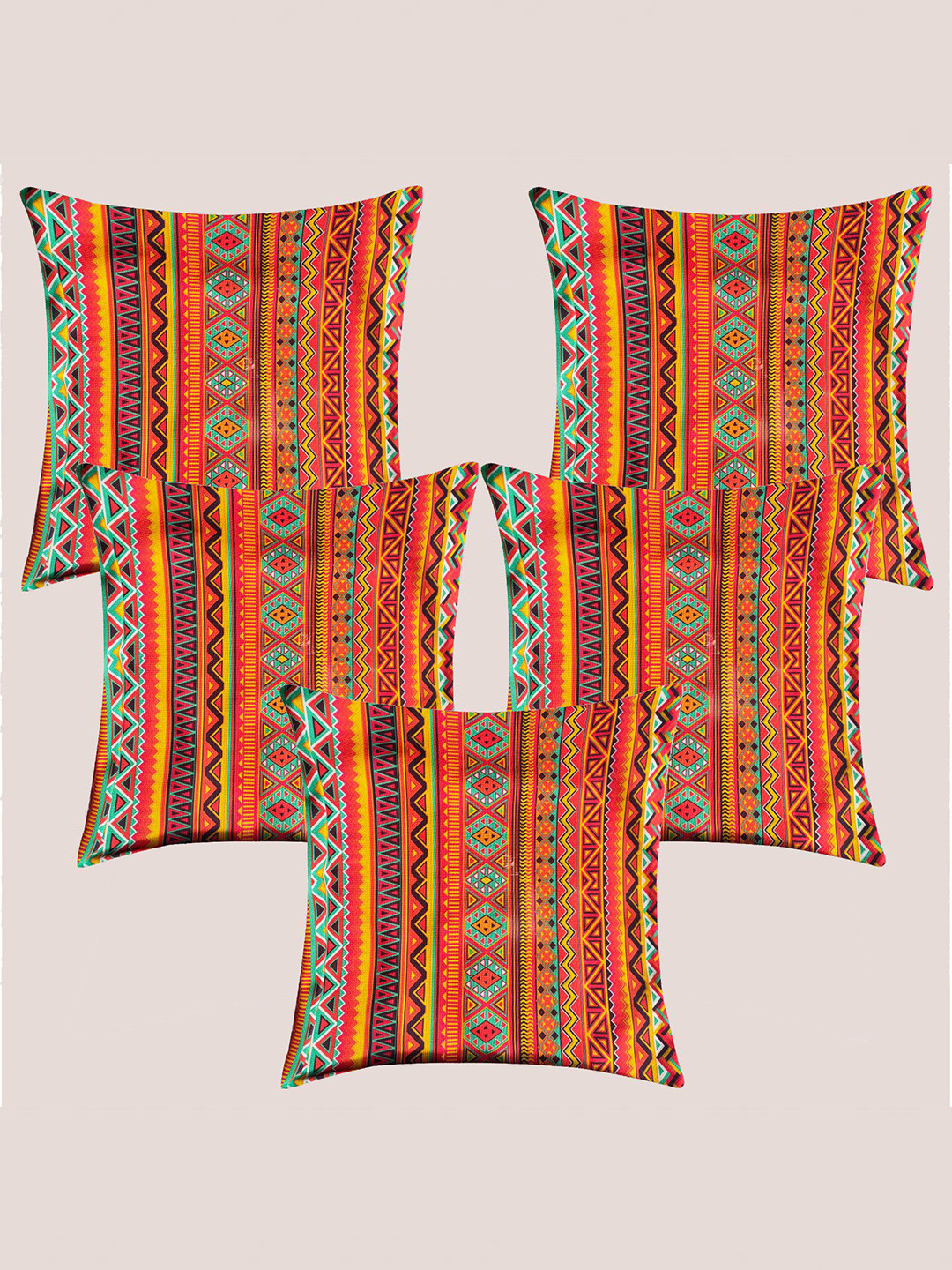 

Molcha Red & Blue Set of 5 Geometric Square Cushion Covers