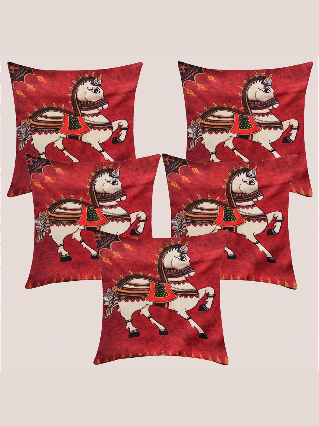 

Molcha Maroon Set of 5 Printed Square Cushion Covers