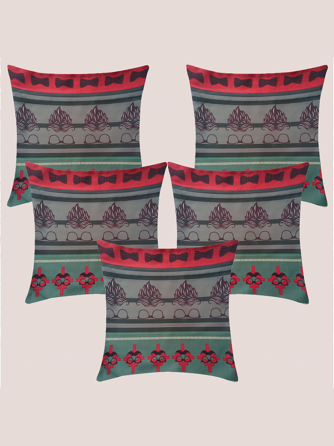 

Molcha Green & Pink Set of 5 Quirky Square Cushion Covers