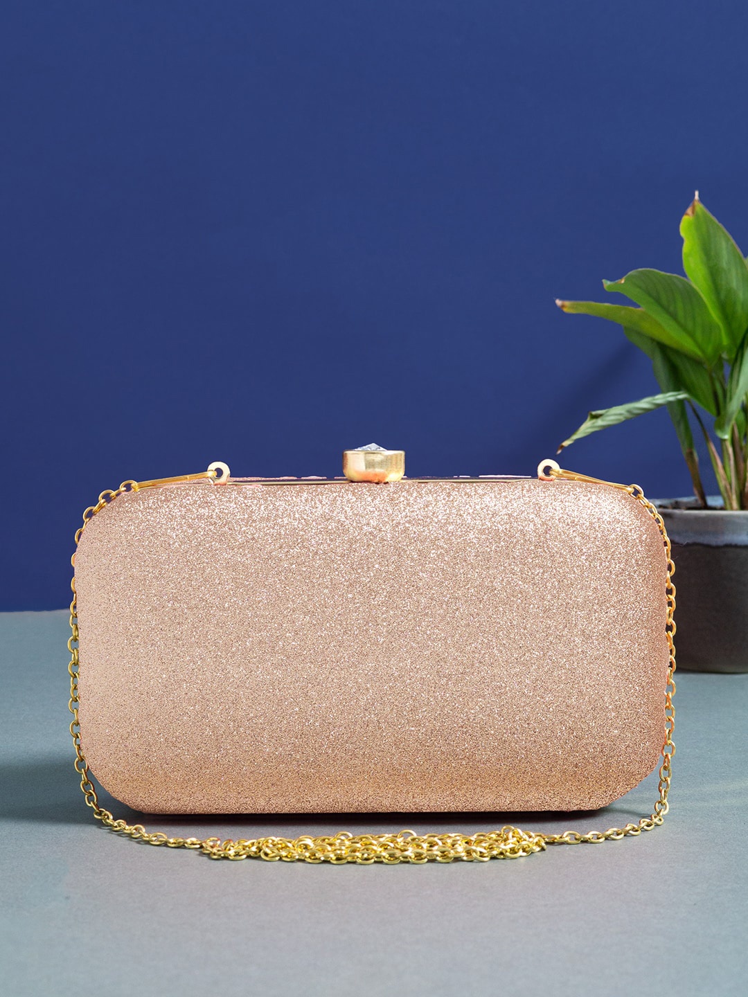 

Golden Peacock Gold-Toned Embellished Box Clutch