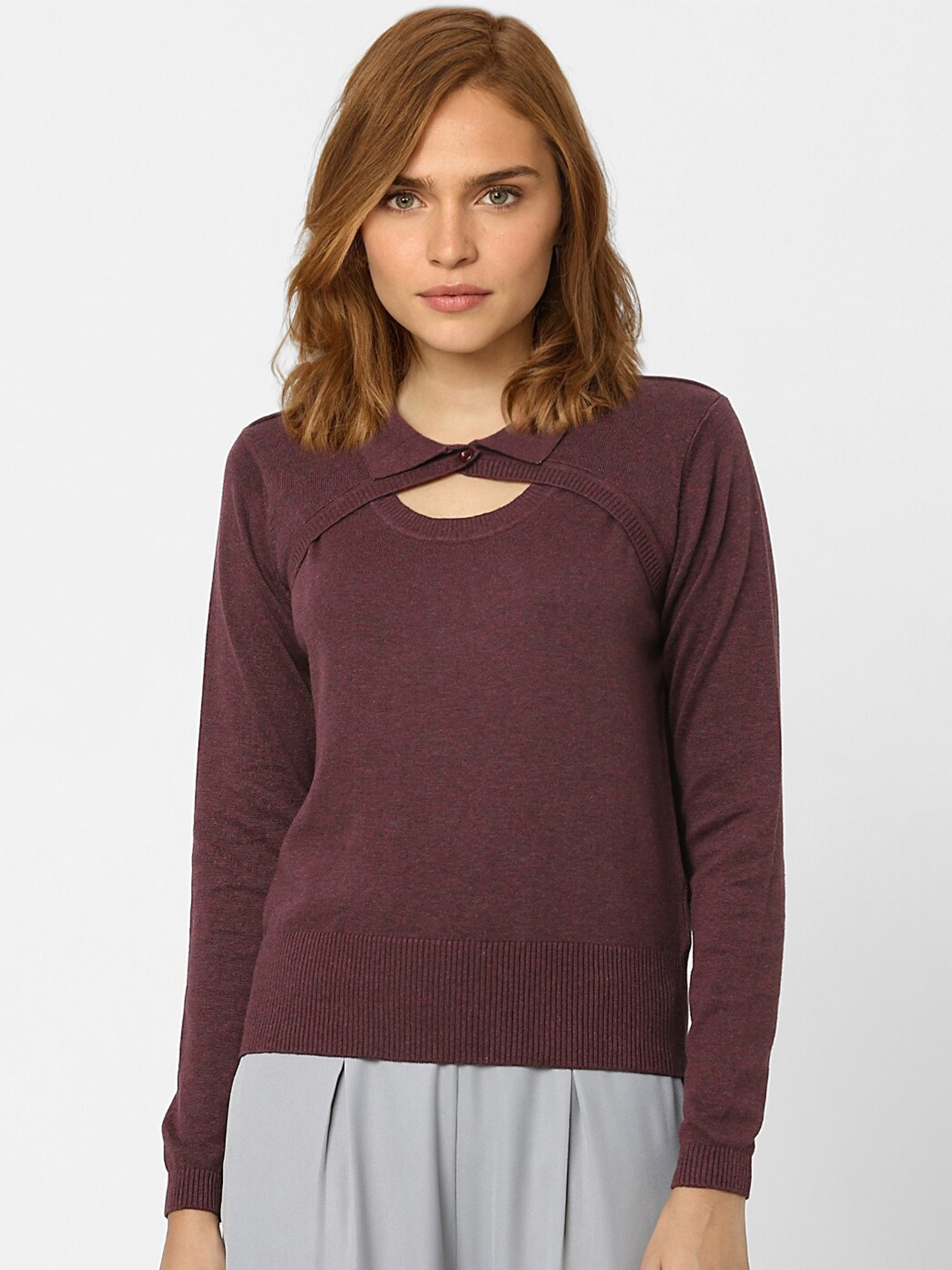 

Vero Moda Women Burgundy Solid Pullover