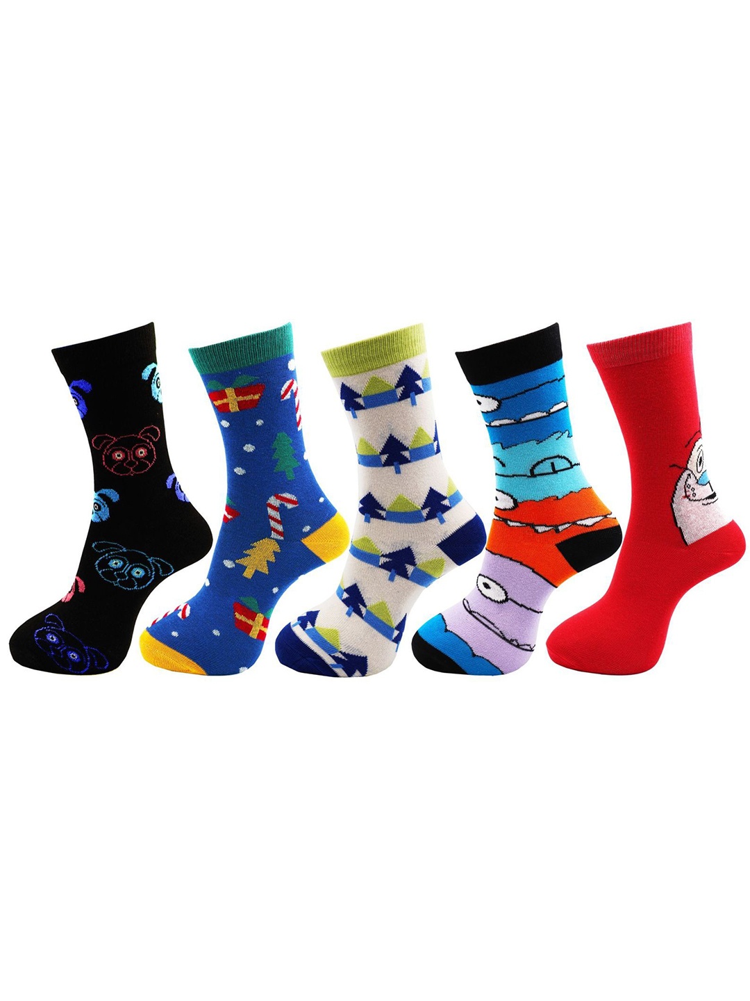 

RC. ROYAL CLASS Kids Pack Of 5 Patterned Organic Cotton Calf Length Socks, Red