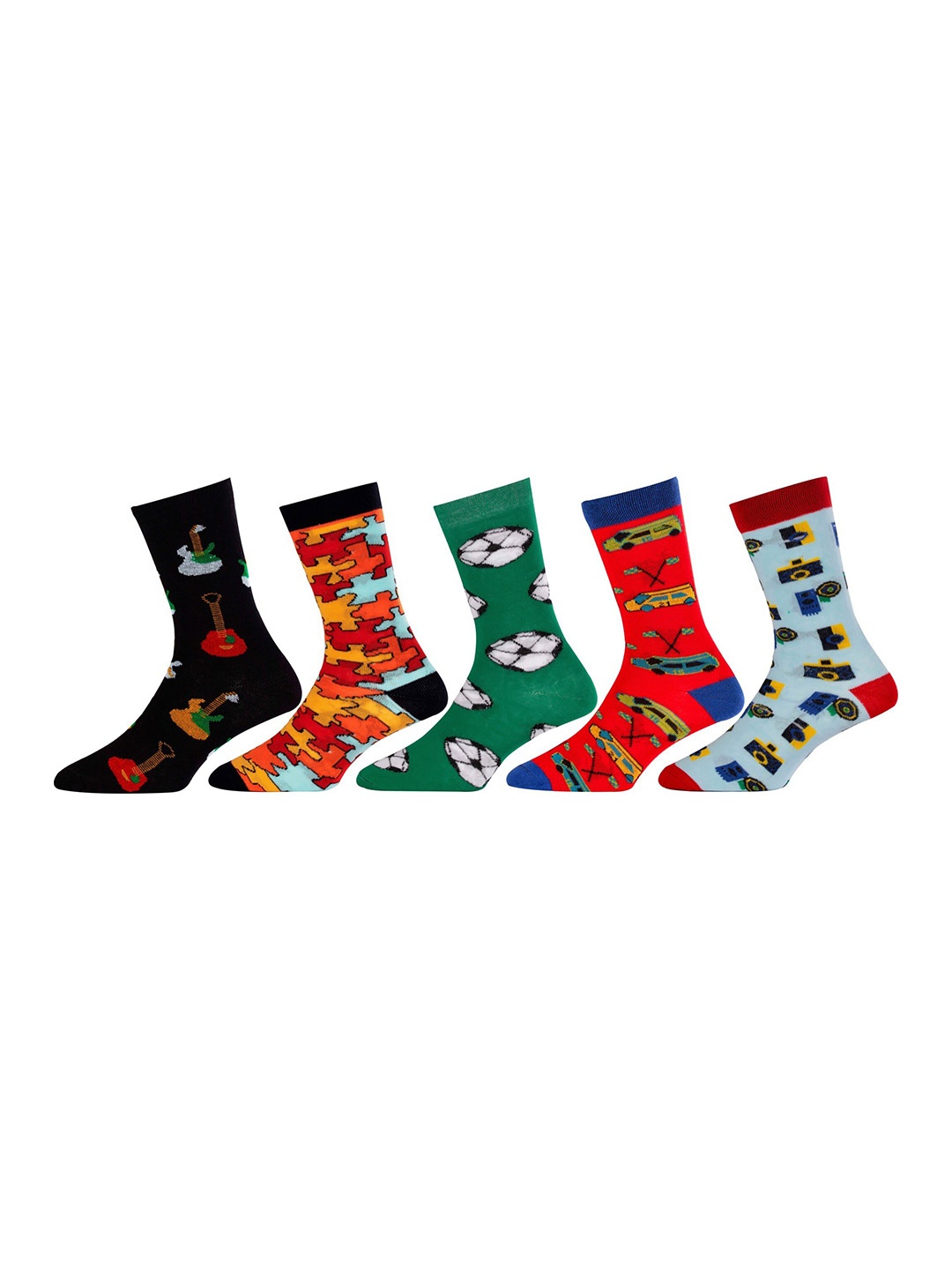 

RC. ROYAL CLASS Kids Pack Of 5 Patterned Organic Cotton Calf-Length Socks, Multi