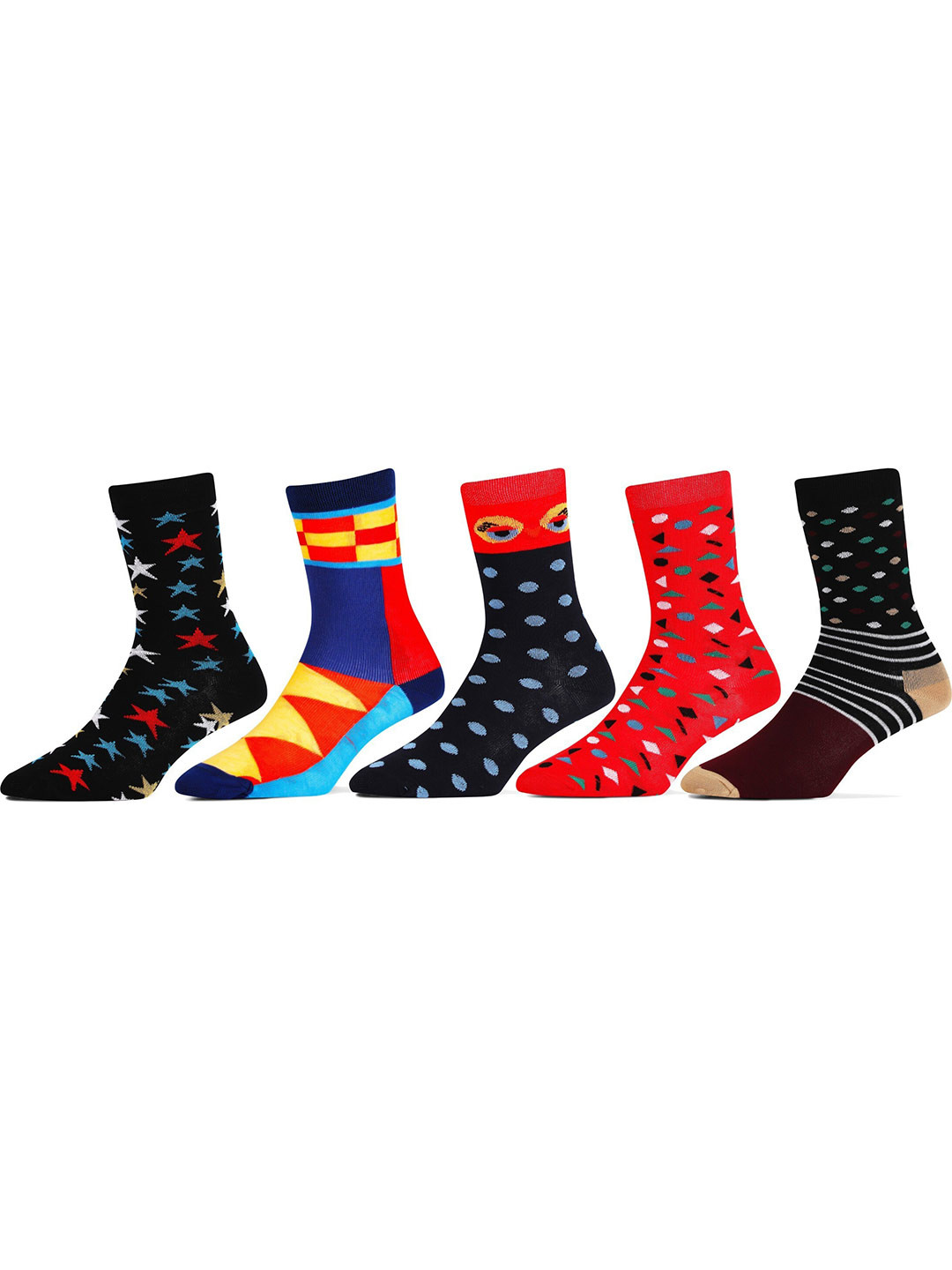 

RC. ROYAL CLASS Kids Pack Of 5 Pairs Pattern Organic Cotton Calf-Length Socks, Multi