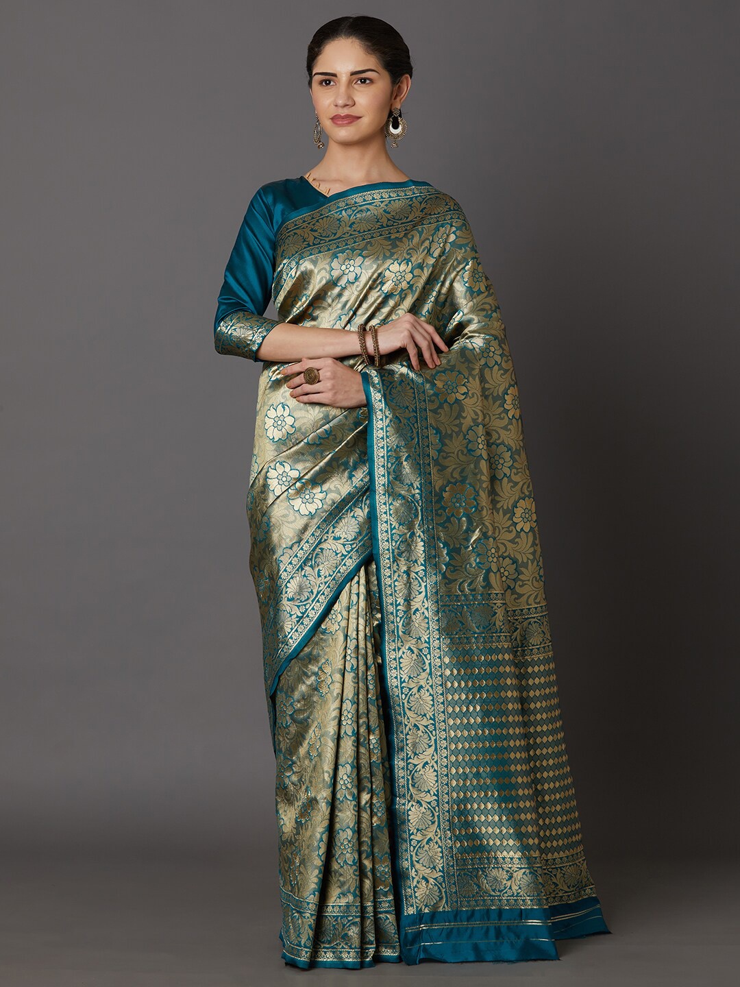 

Mitera Mauve & Gold-Toned Woven Design Zari Khandua Silk Dharmavaram Saree