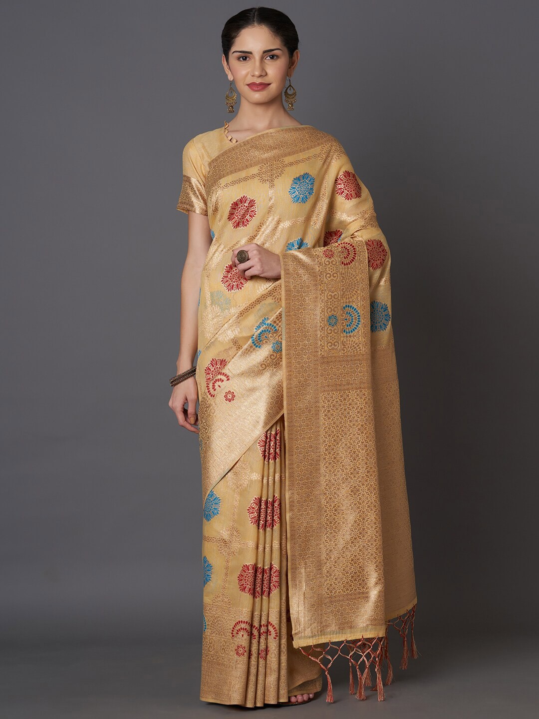 

Mitera Beige & Red Woven Design Zari Art Silk Banarasi Saree