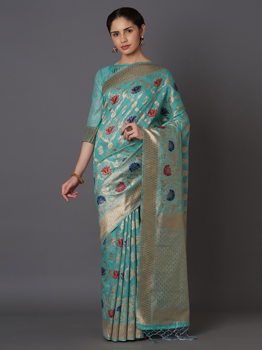 

Mitera Sea Green & Gold-Toned Woven Design Zari Silk Blend Kasavu Saree