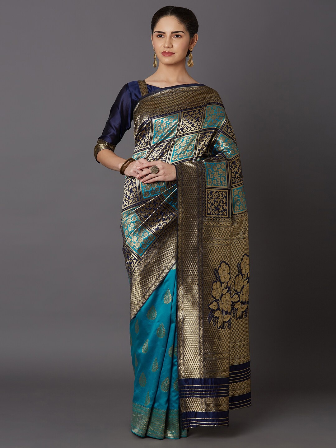 

Mitera Mauve Floral Zari Dharmavaram Saree