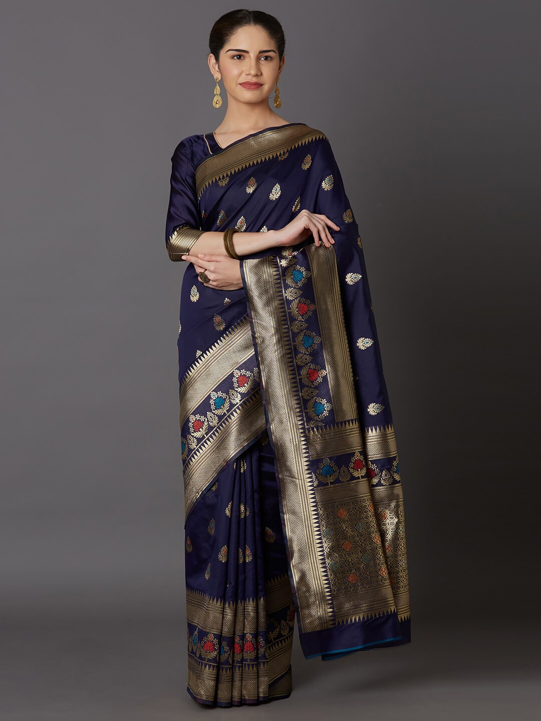 

Mitera Blue & Gold Woven Design Zari Khandua Silk Dharmavaram Saree