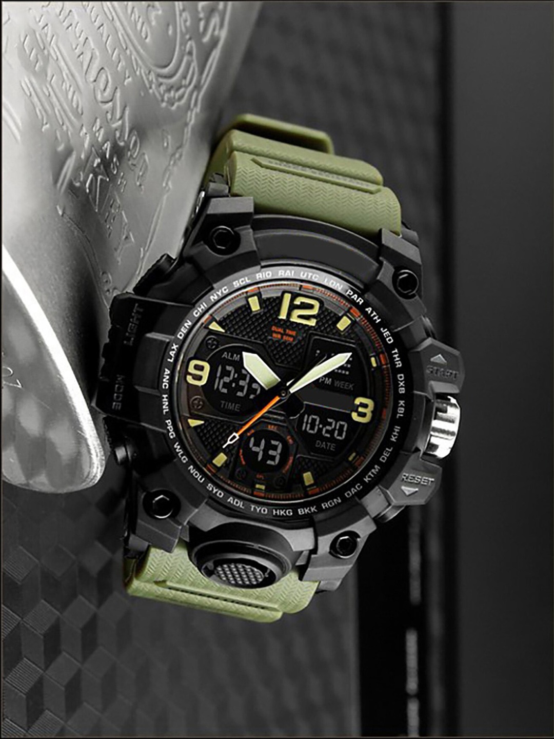 

Shocknshop Men Black Dial & Green Straps Analogue and Digital Multi Function Watch SNSSK09