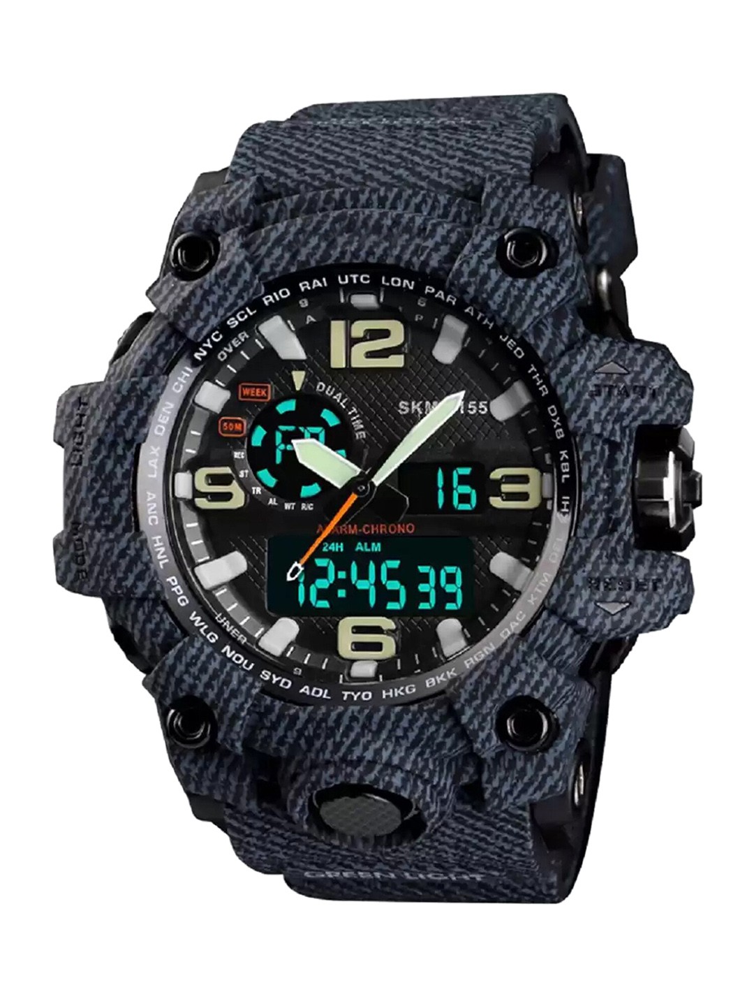 

Shocknshop Men Black Printed Dial & Blue Straps Analogue and Digital Multi Function Watch