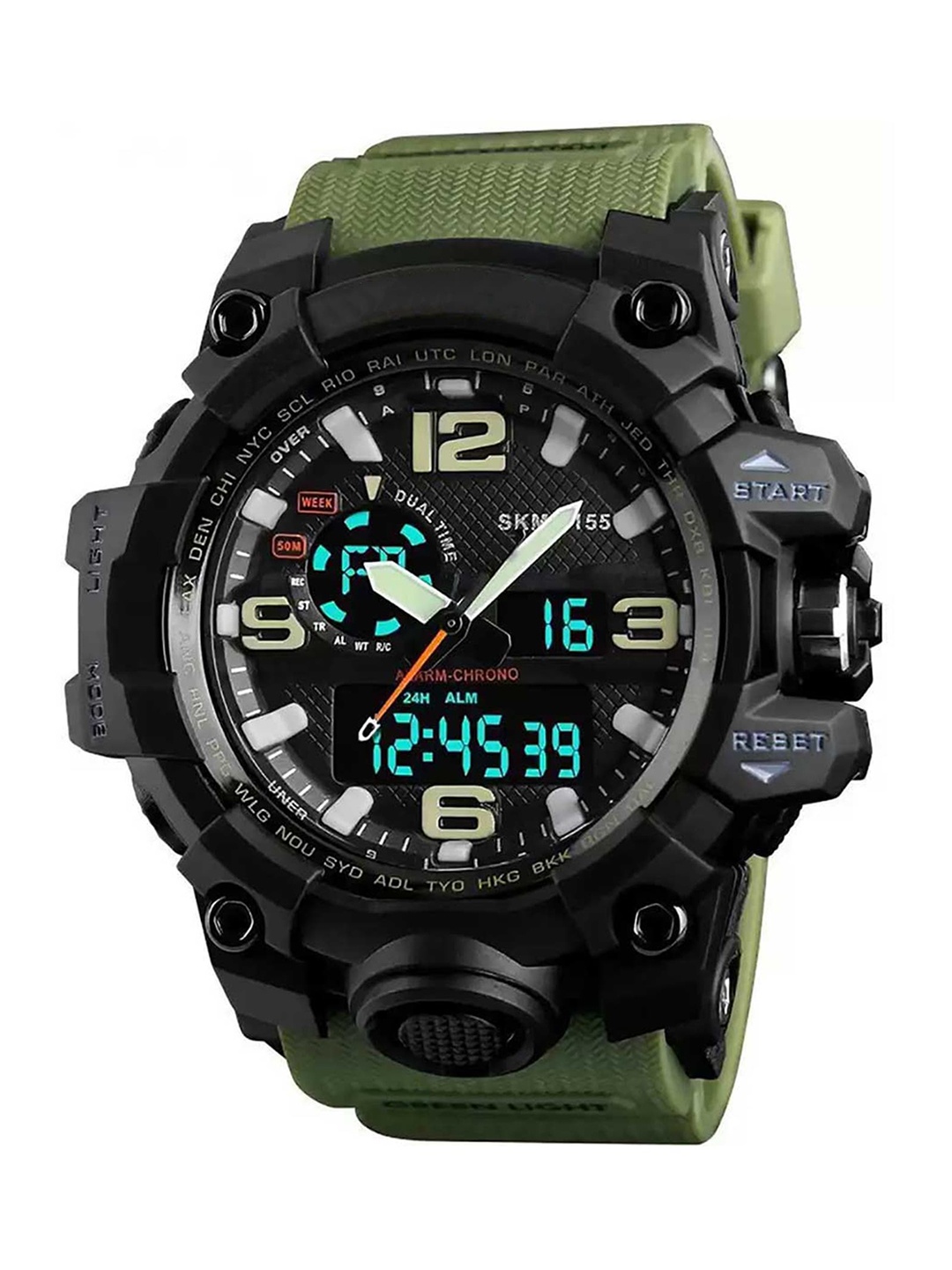 

Shocknshop Men Black Printed Dial & Green Straps Analogue and Digital Multi Function Watch