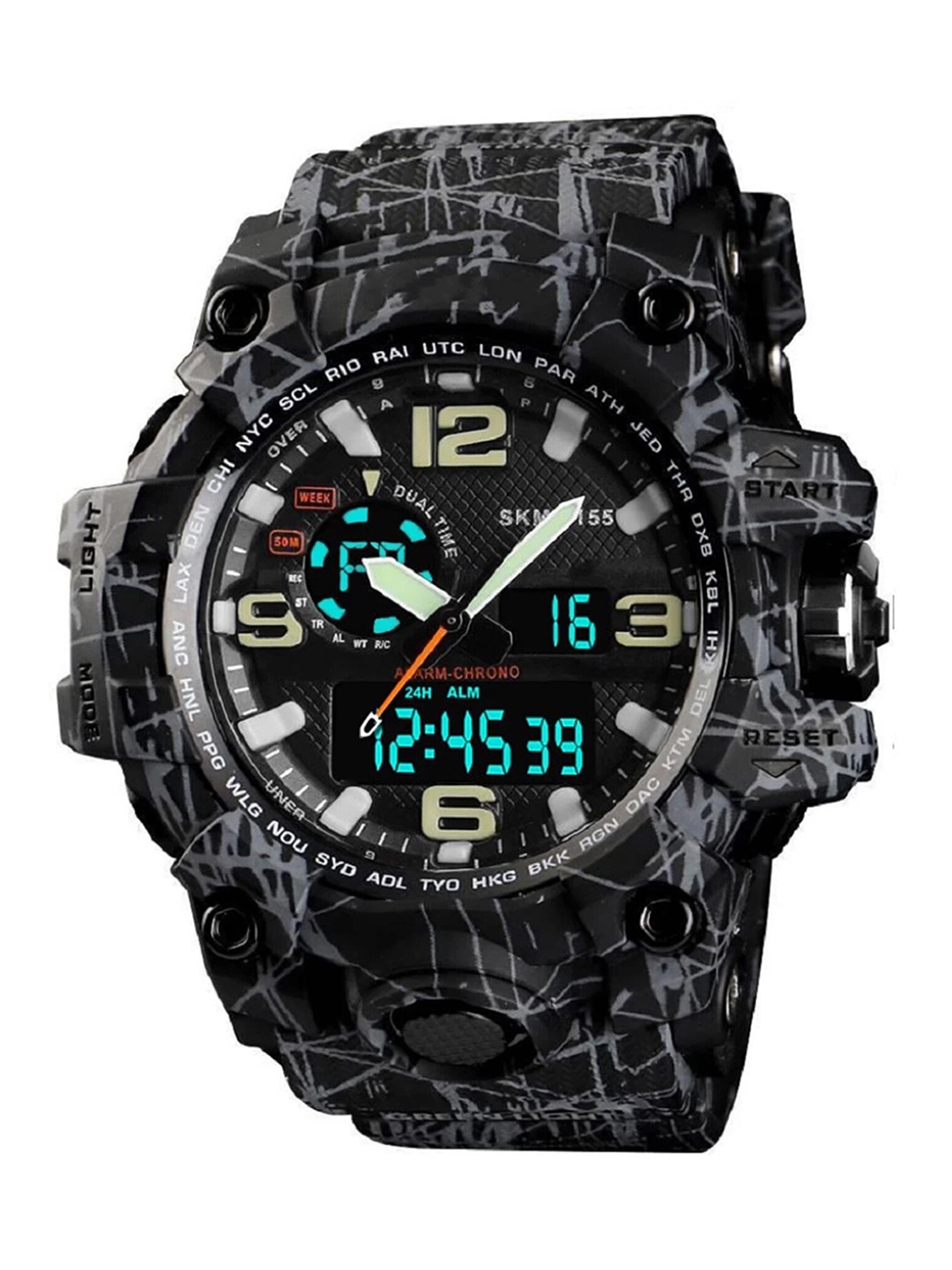 

Shocknshop Men Black Printed Dial & Black Straps Analogue and Digital Multi Function Watch SNSSK08, Grey